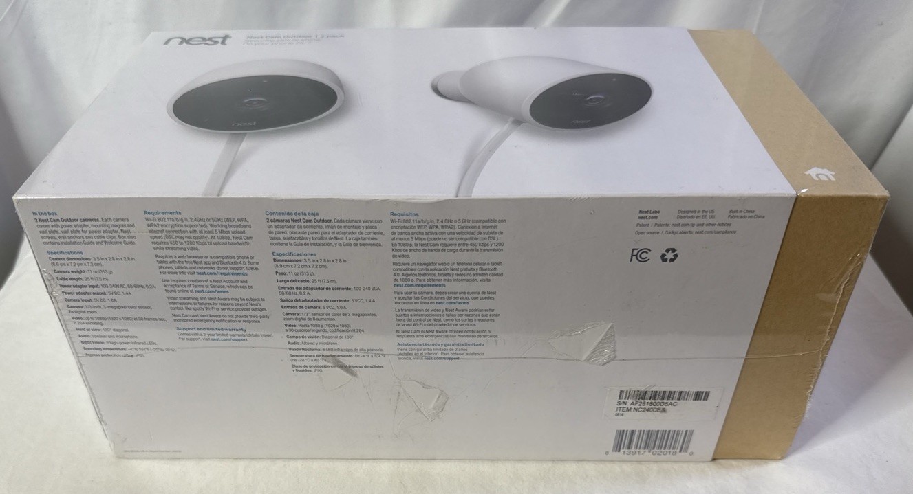 NEST Cam Outdoor Smart Security Camera (2-Pack) NC2400ES – Sealed NEW