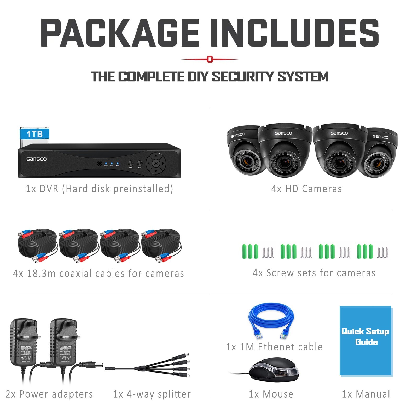 Sansco 5MP 8Ch DVR Wired Outdoor CCTV Camera System Surveillance Night Vision