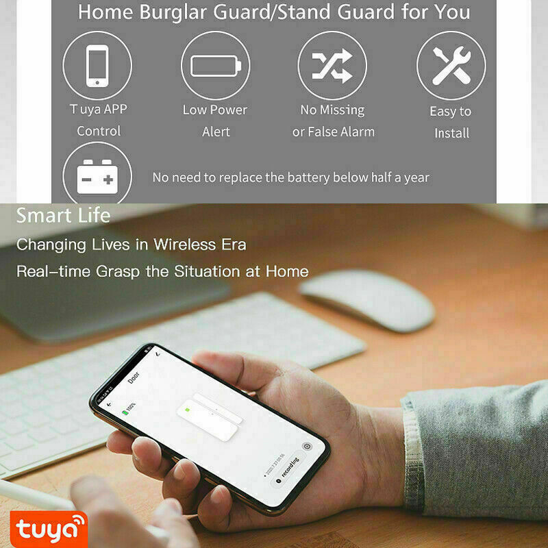 WIFI Smart Window Door Magnetic Sensor Burglar Security Alarm For Google Alexa