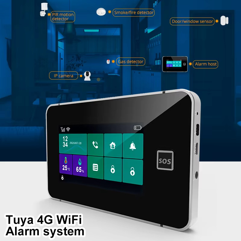 G64B 4G Home Burglar Alarm 4.3 Inch Touch Screen Home Alarm System WiFi GSM Tuya