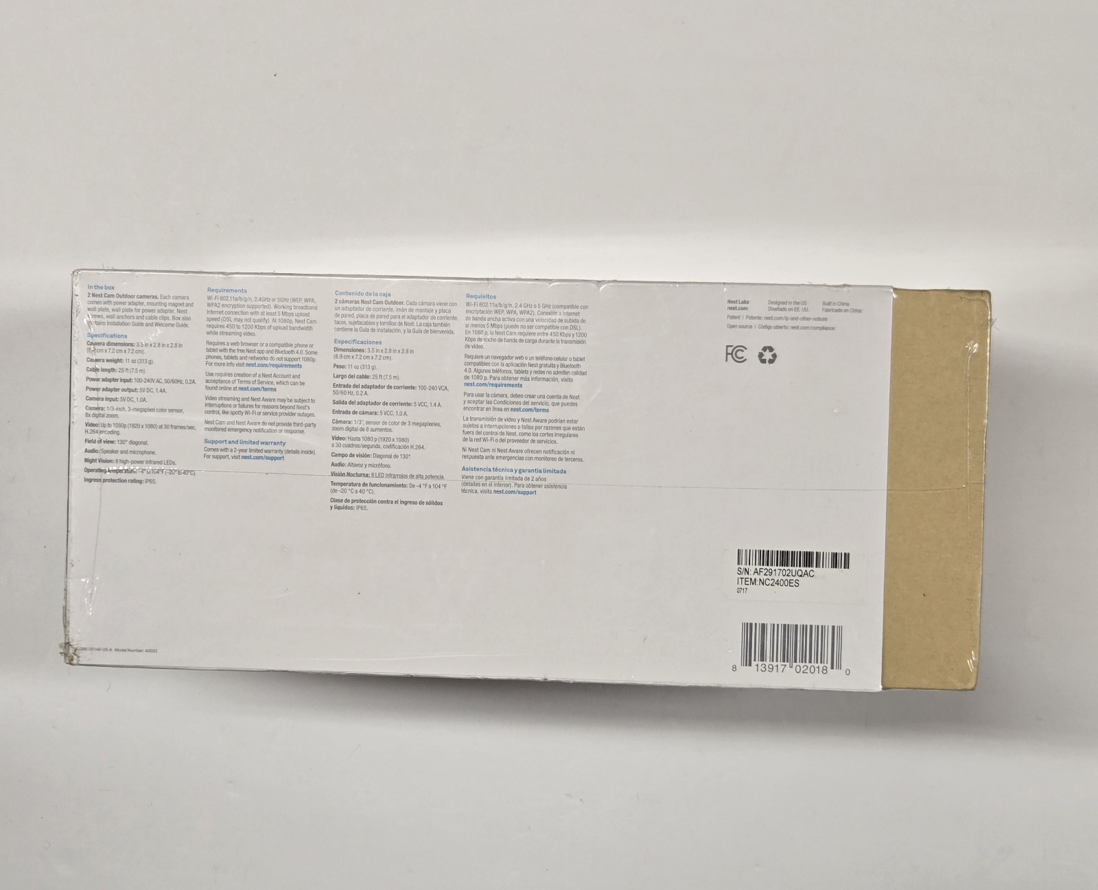 NEW SEALED Google Nest Camera NC2400ES Outdoor Security Camera – 2 Pack