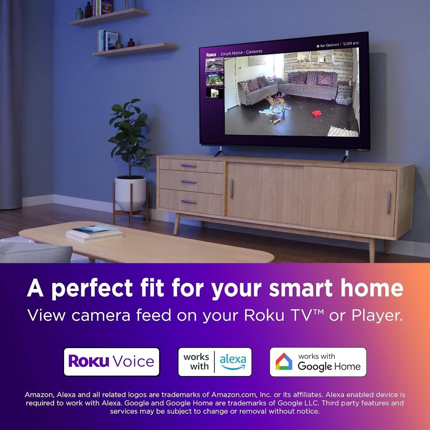 Roku Indoor Camera 360 Pan/Tilt Wired 1080p HD video & color night vision White