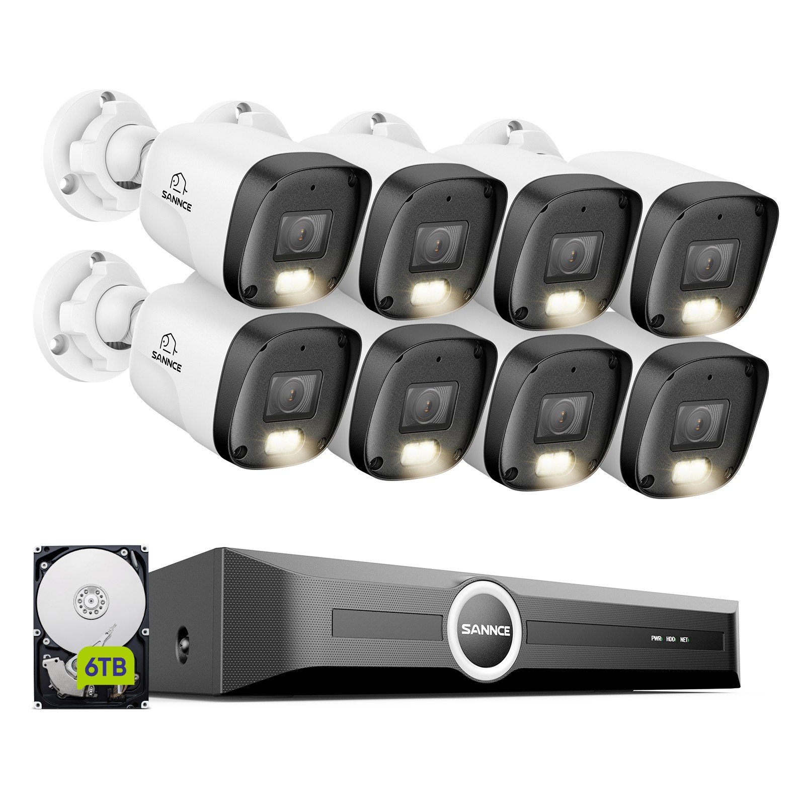 SANNCE 8CH NVR 3MP Color Night PoE IP Security Camera System Audio Recording AI