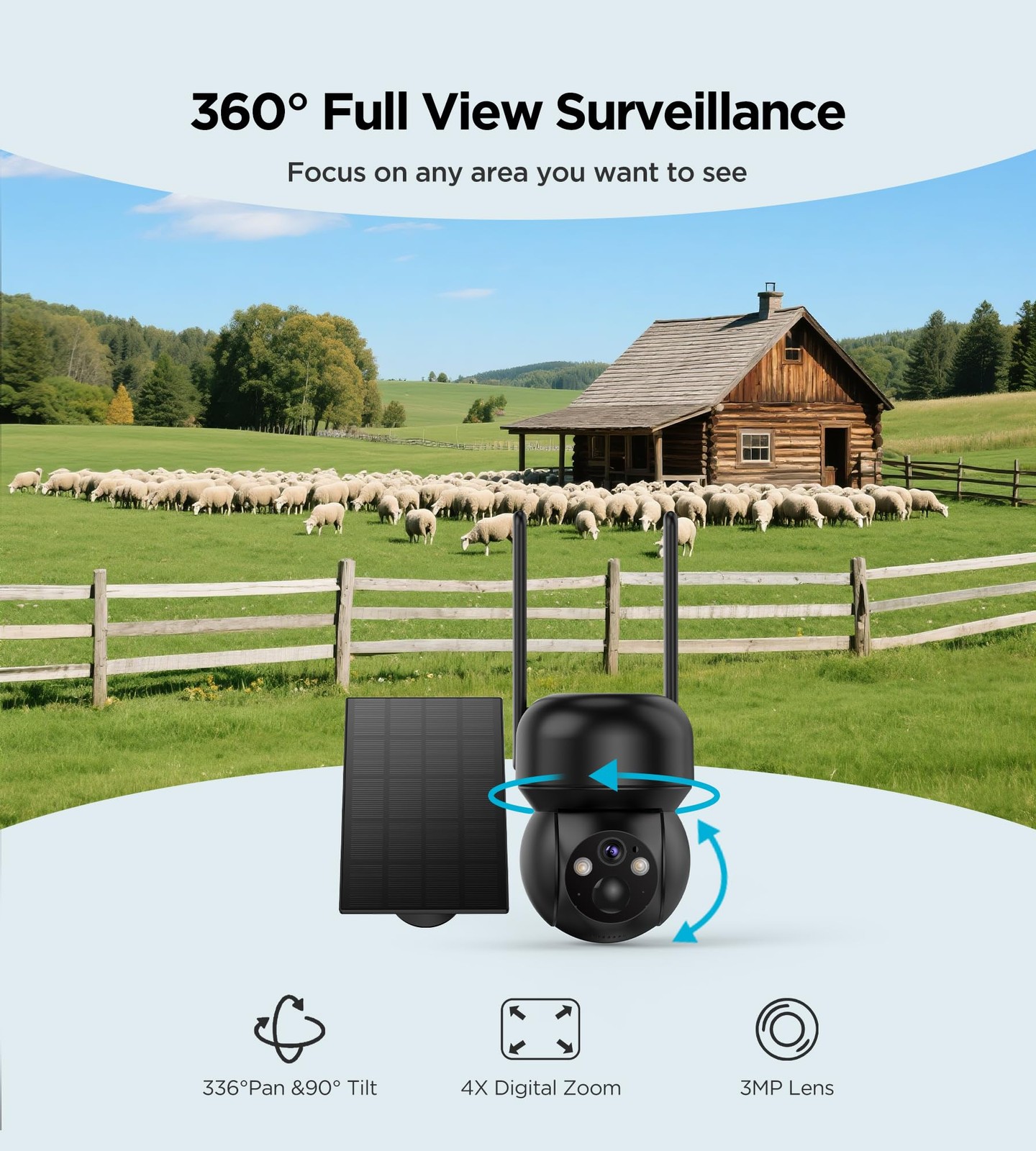 4G LTE Cellular Solar Security Camera 2.5K Wireless Outdoor 360 View No WiFi