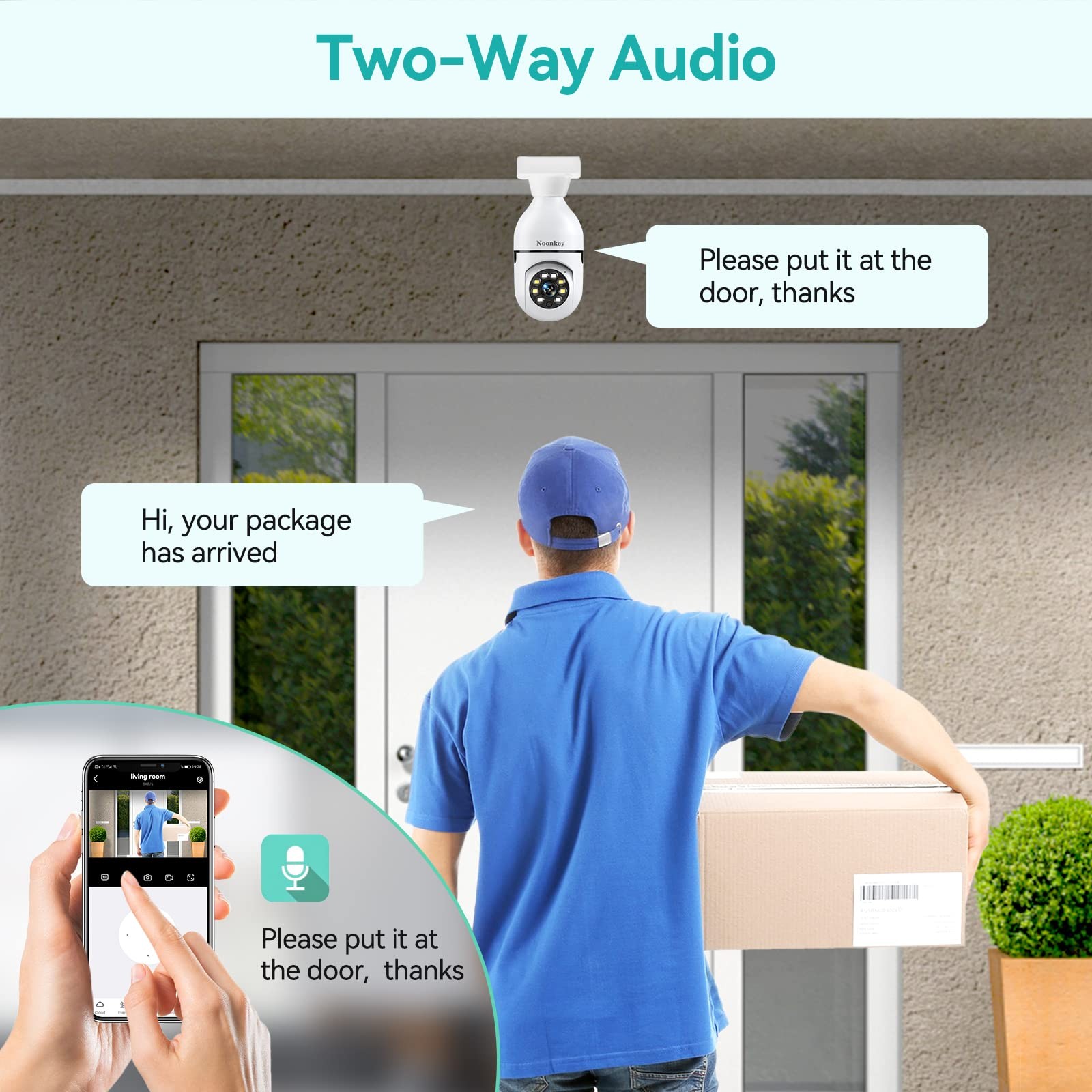 Noonkey 2K/3MP Light Bulb Security Camera, 5G& 2.4GHz WiFi 2 Pack Alexa White