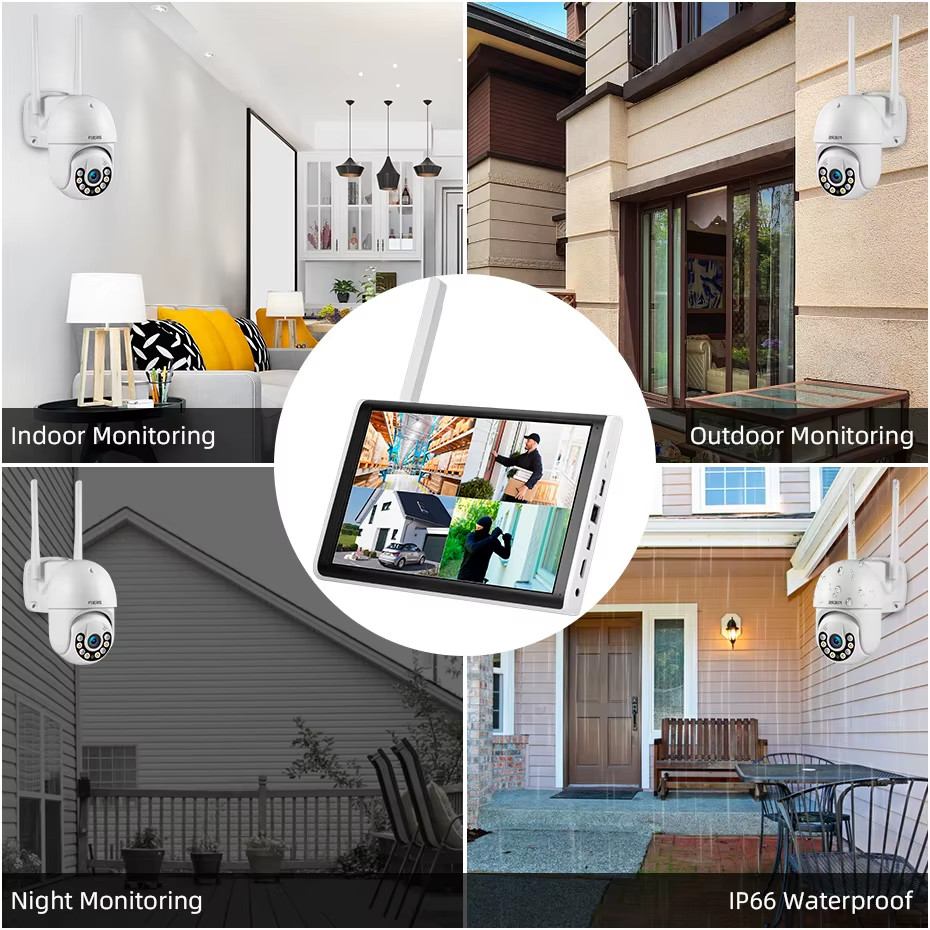 H.265 10.1inch LCD Screen 8CH Wireless NVR Security Outdoor Camera WIFI System K