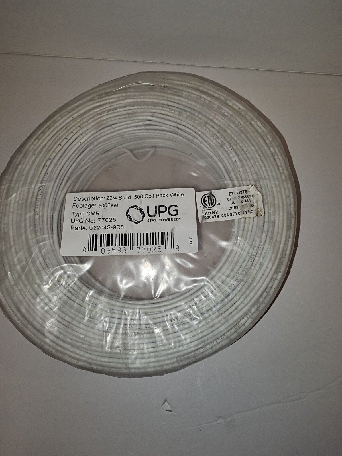 500′ UPG 22-Gauge 4-Conductor Solid TYPE CMR Security Wire 6 lbs.
