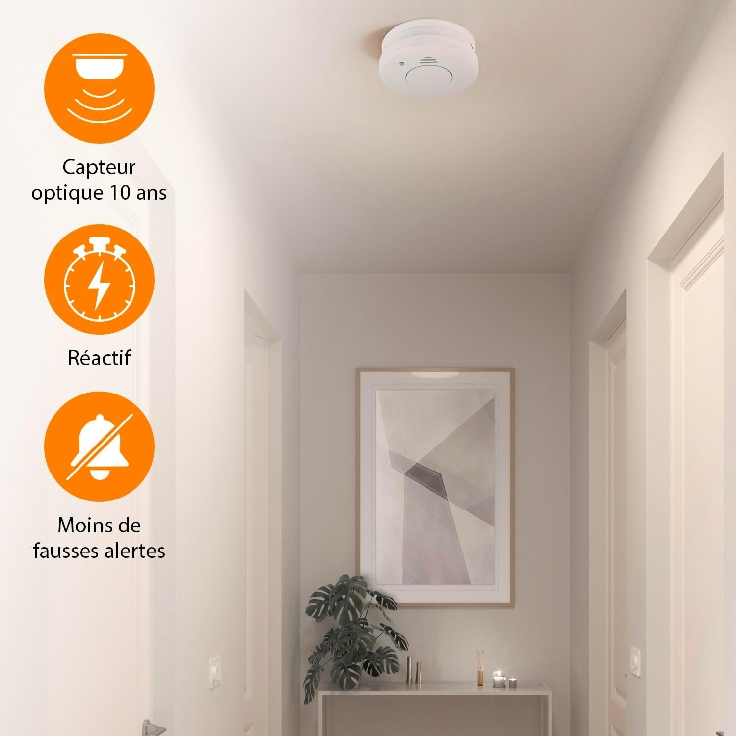 Smartwares 10.04.62 détecteur de fumée – Capteur Optique – Bouton de Test – 85db