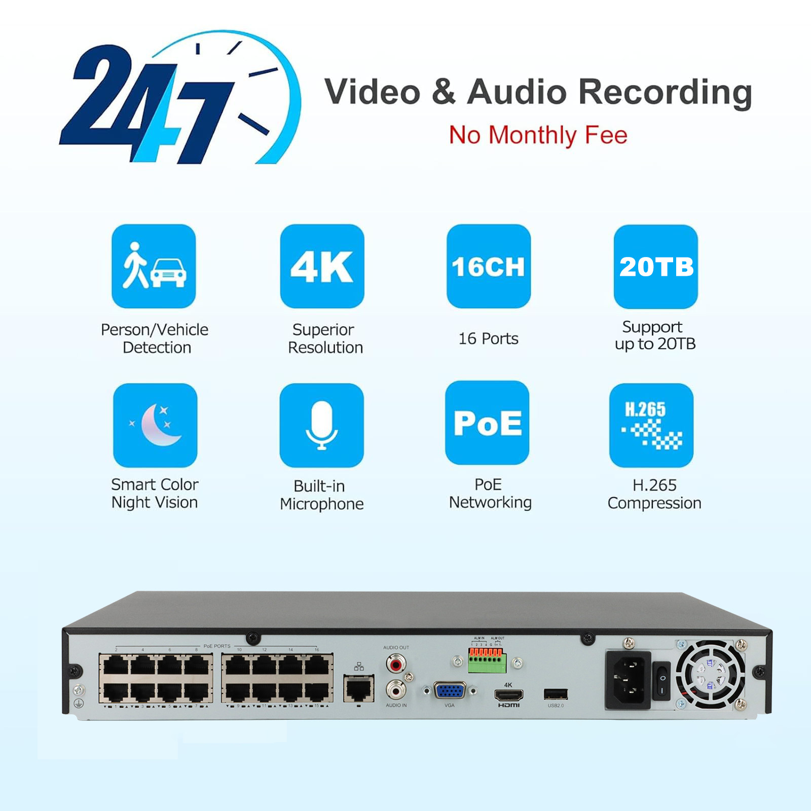 Anpviz 16CH PoE Security Camera System with Audio, 12MP 4K & Color Night Vision
