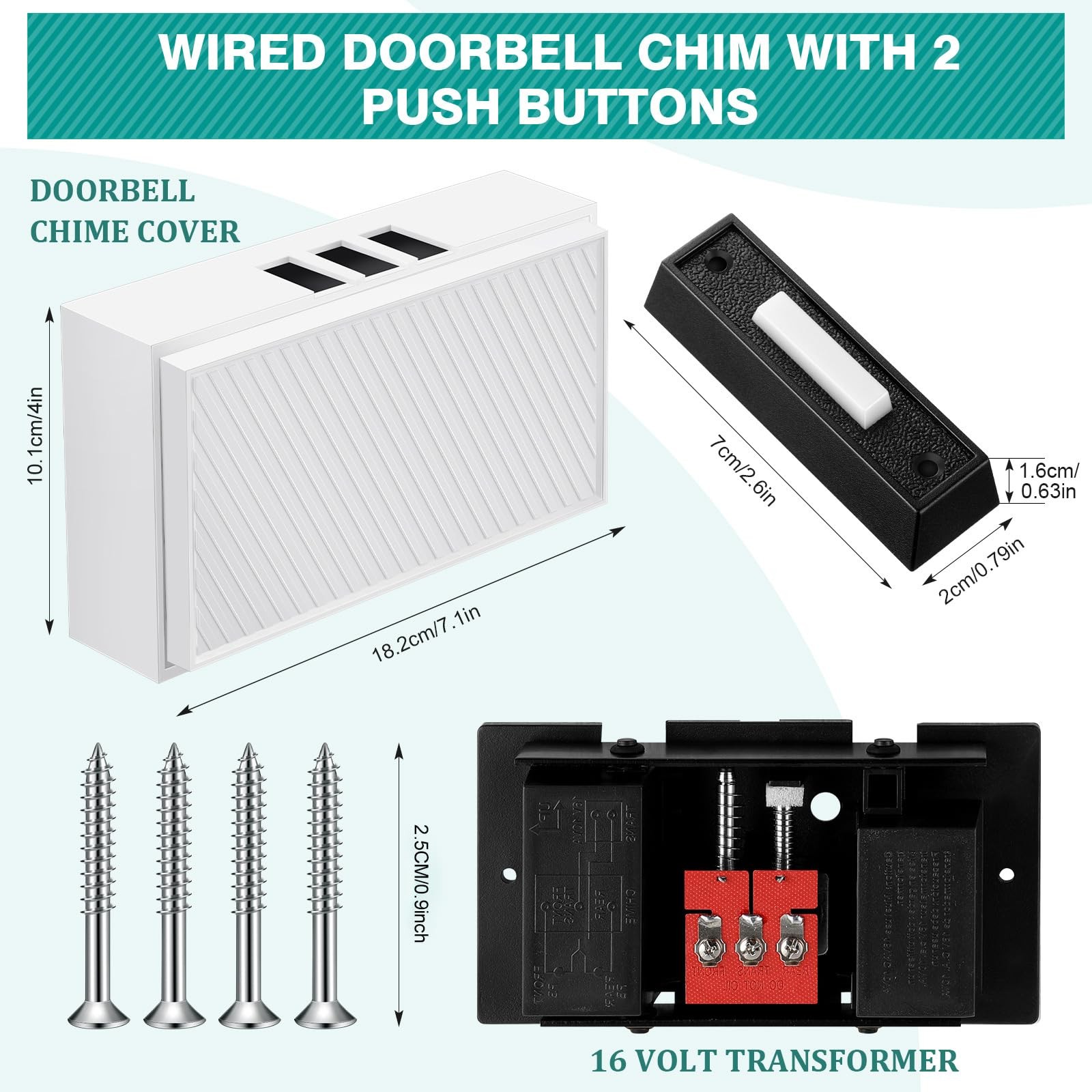 Saillong Wired Doorbell Chime with 2 Lighted Push Black, White, Yellow