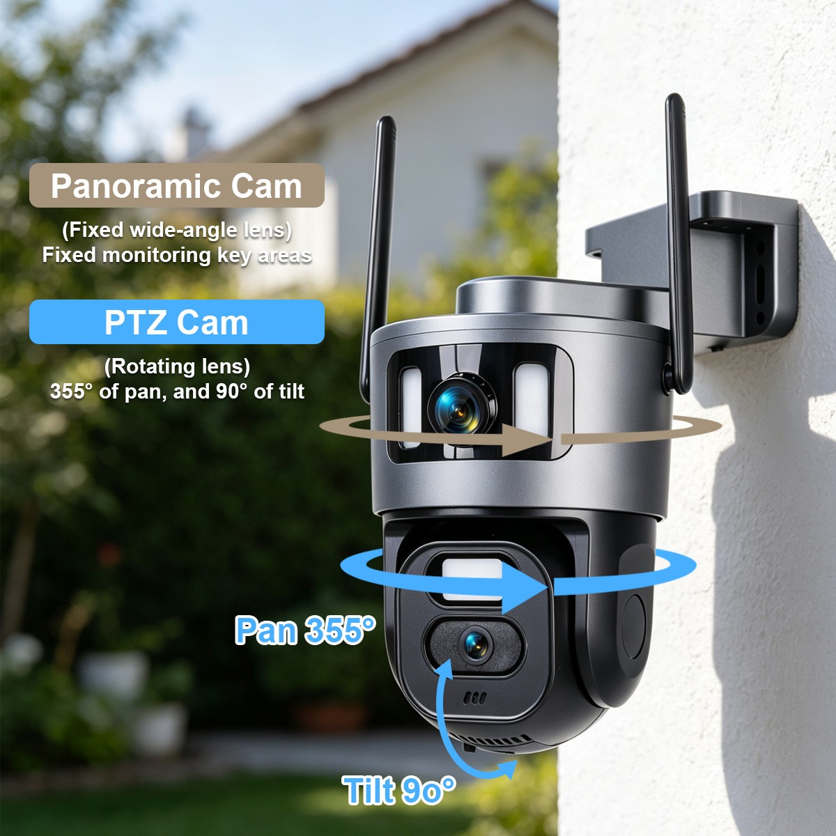 4K WiFi Triple Lens Security Camera Outdoor Home Night Vision 360° PTZ 10X Zoom