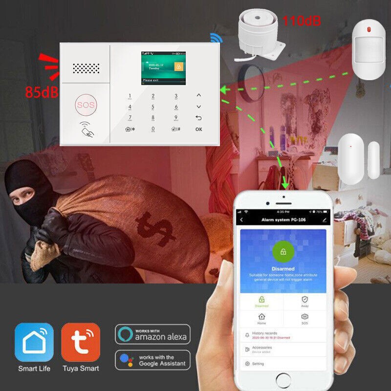 Wireless & Wired WiFi+US 4G Office Home Burglar Security Alarm System TUYA APP