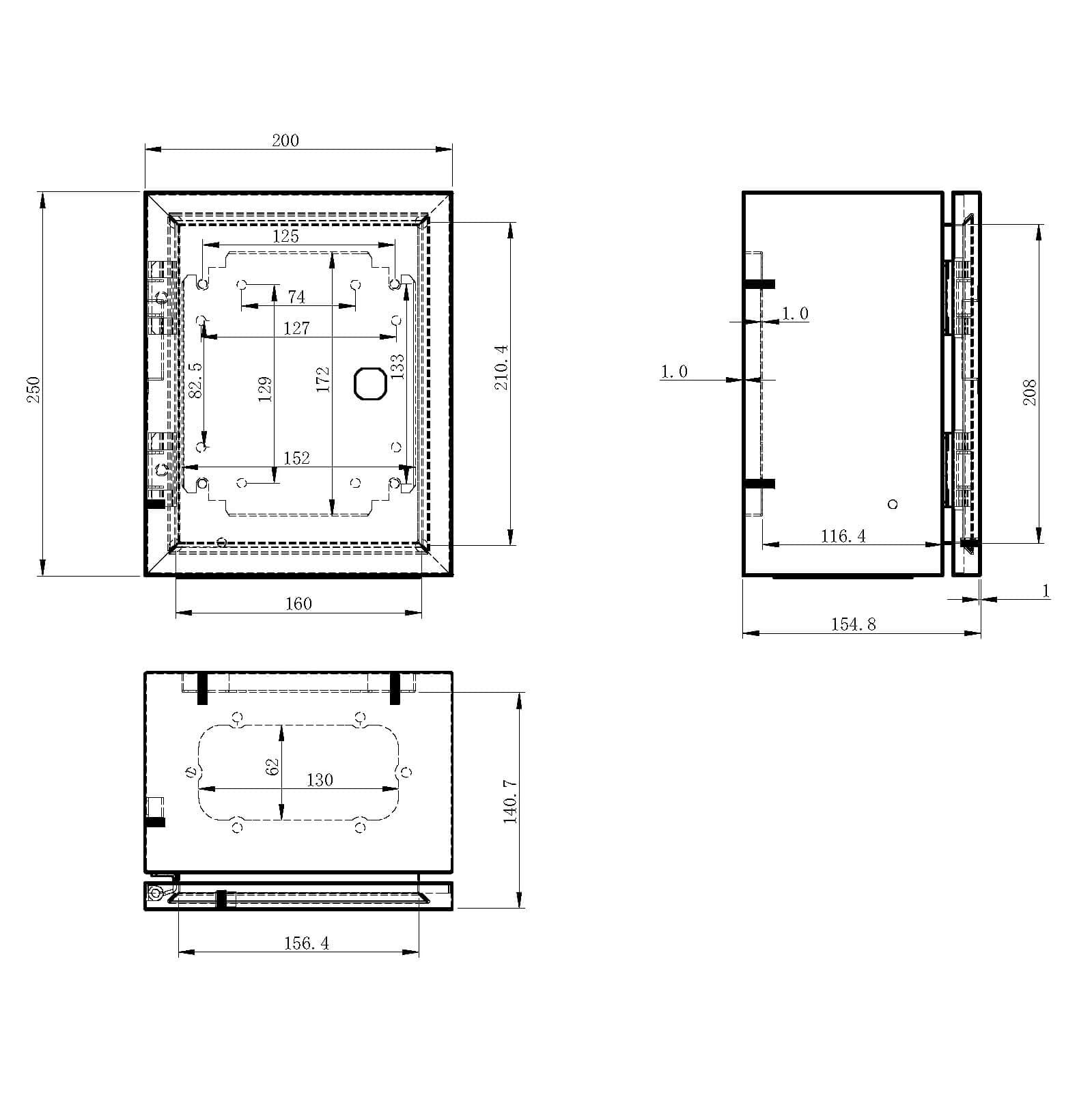 KWONONG Metal Enclosure, IP65 Waterproof Electrical Box for 10″×8″×6″, Grey