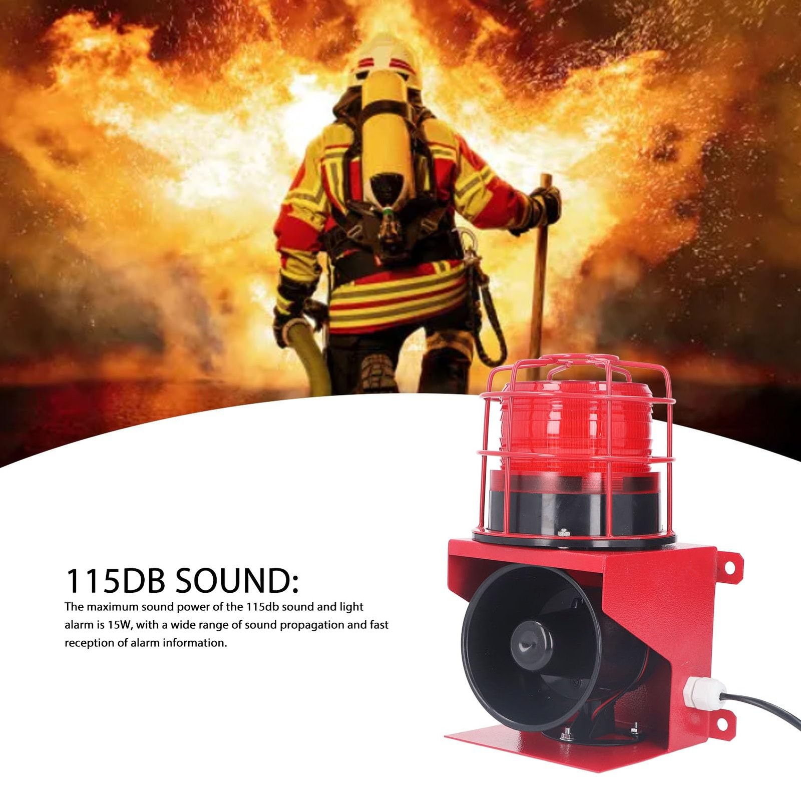 115db Sound Industrial Audible Visual Alarm with IP65 LED Strobe, Wall Mounti…