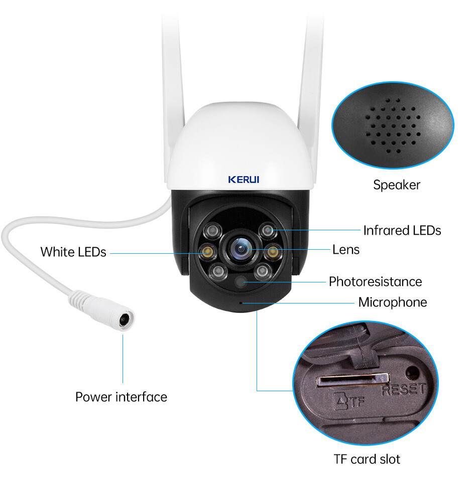 KERUI WiFi 3MP Wireless IP Camera Tuya Smart Home Security Auto Tracking Outdoor