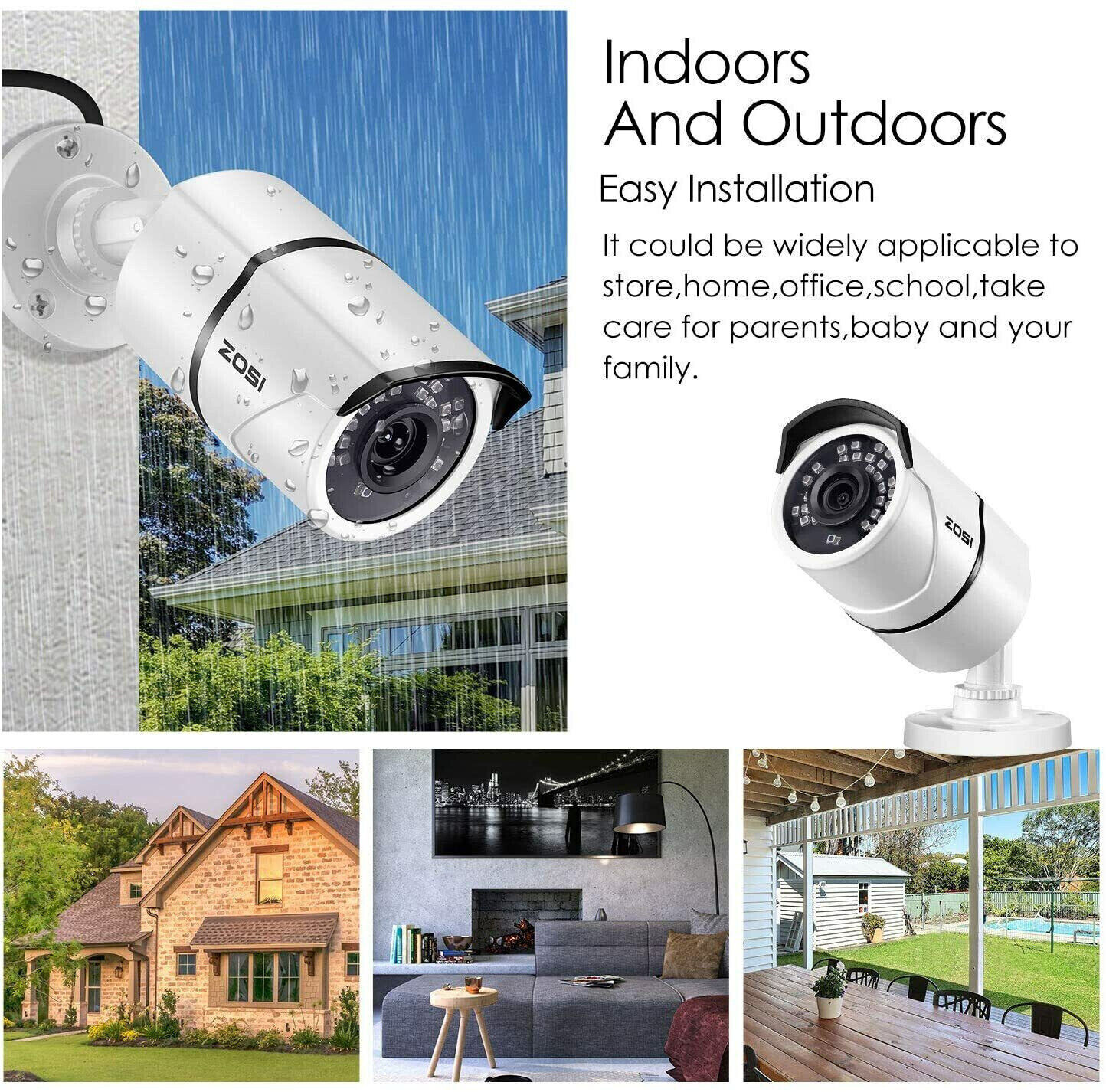 ZOSI H.265 5MP-Lite DVR Outdoor CCTV Security 1080p Camera System 120ft IR Night