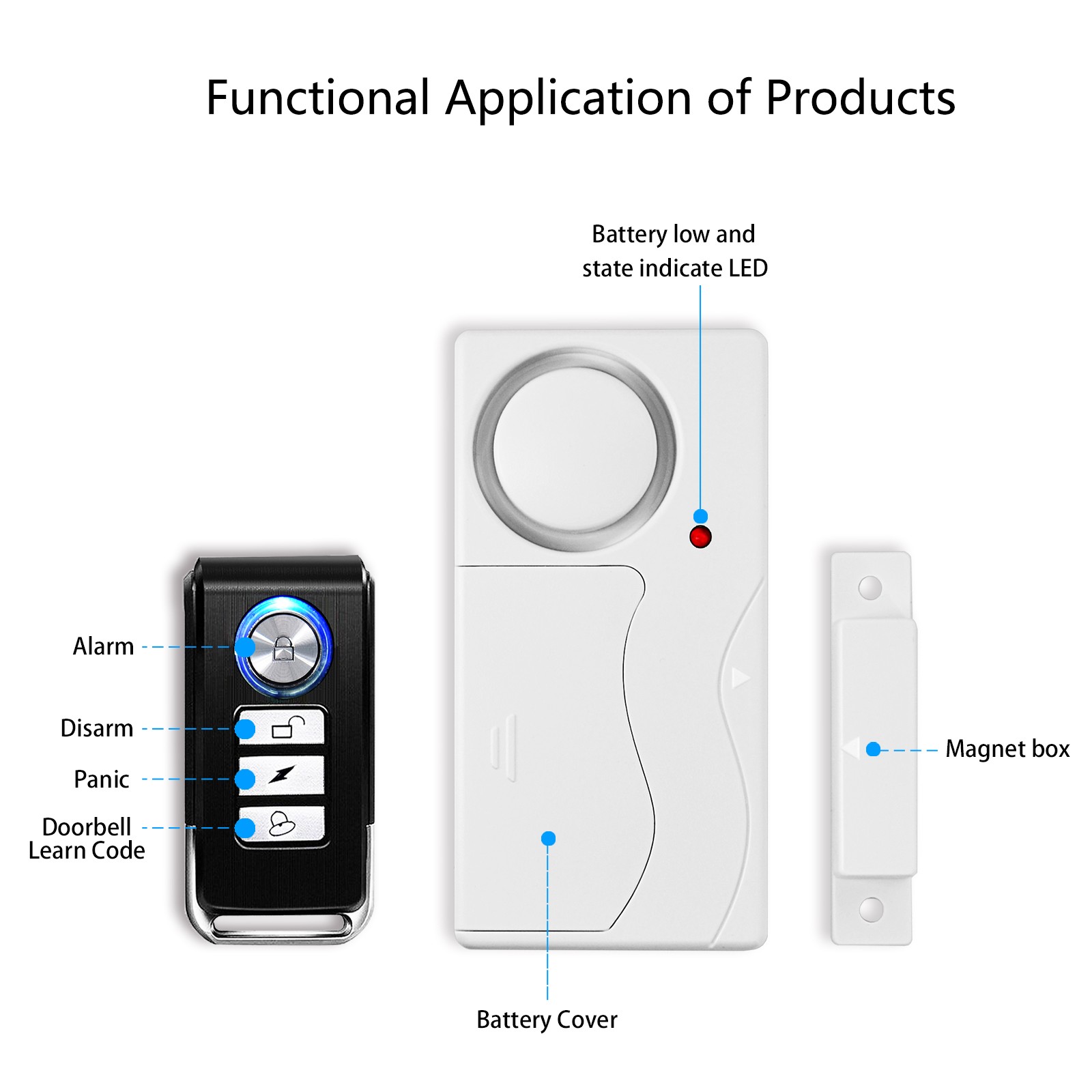 NO WIFI Window Door Alarm Set with Remote Control Dingdong Welcome Mode DIY Pair