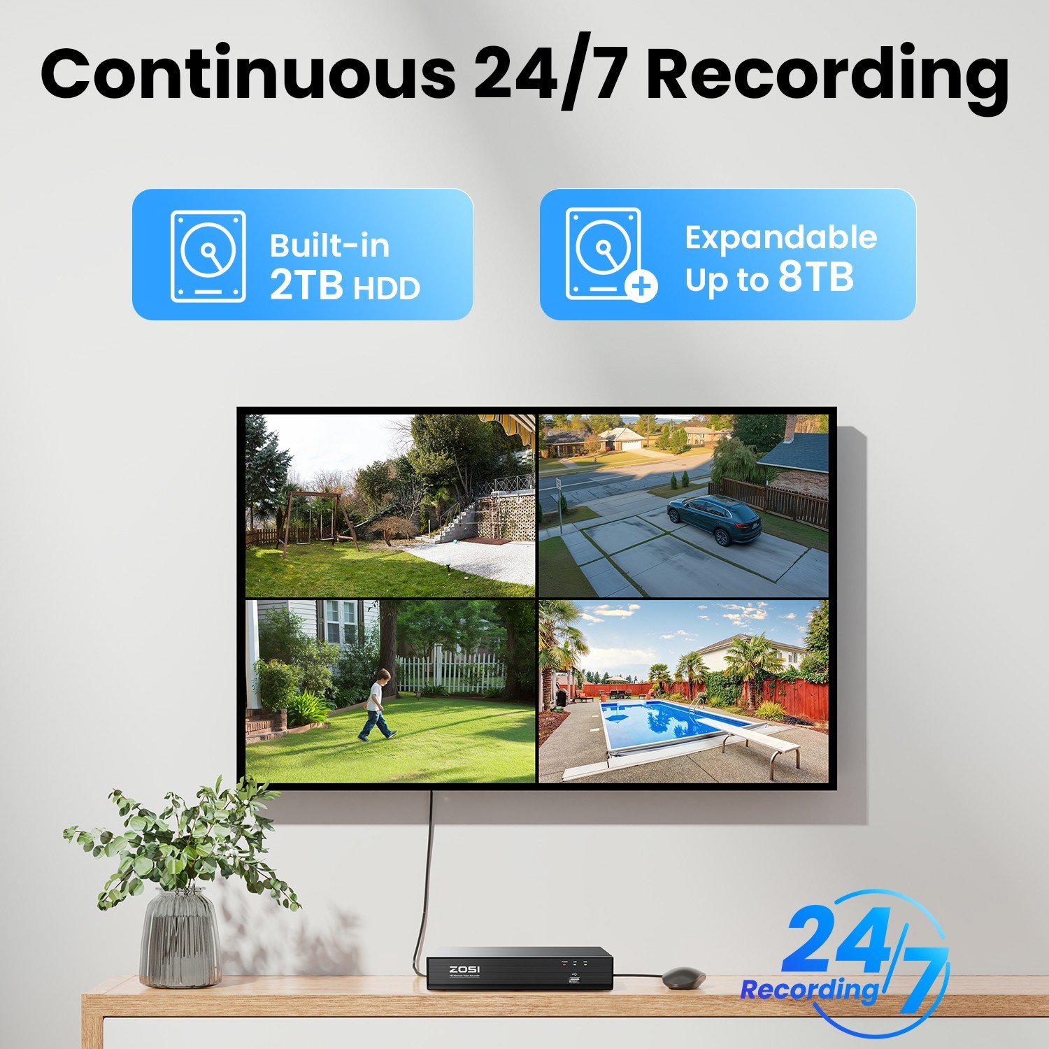 ZOSI 4K NVR 5MP PoE Security Pan/Tilt Camera Outdoor System Color Night Vision