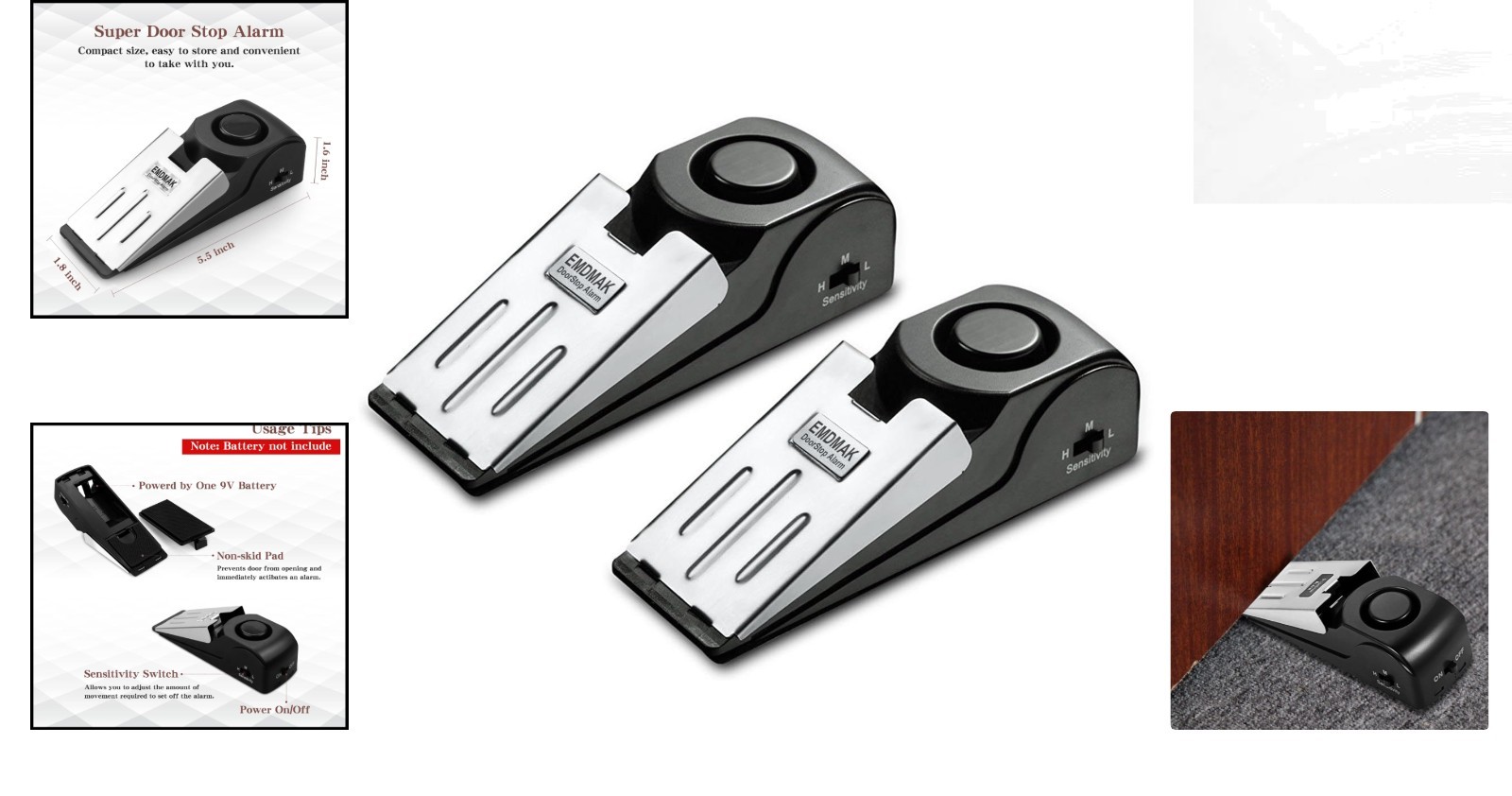 120DB Door Stop Alarm – Pack of 2, Compact & Portable Security Solution