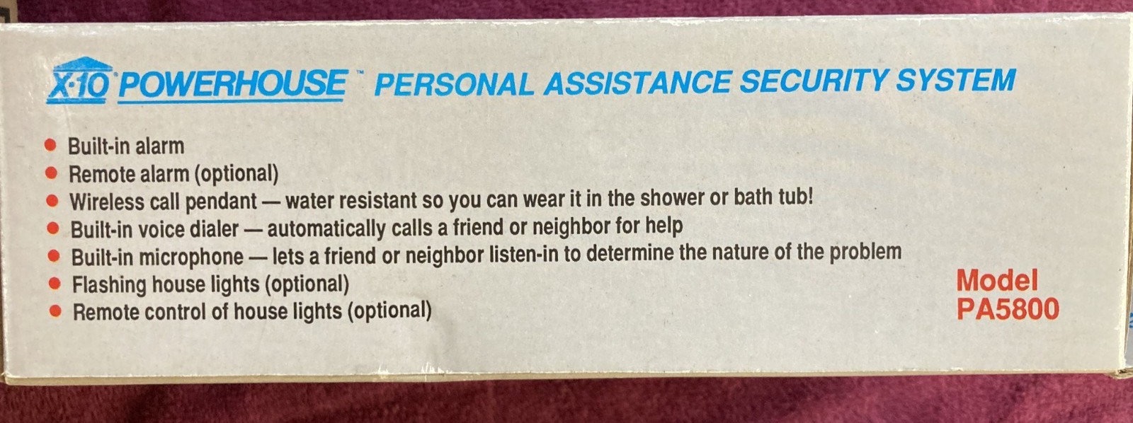 X-10 Powerhouse Personal Assistance Security System PA5800 New In Box