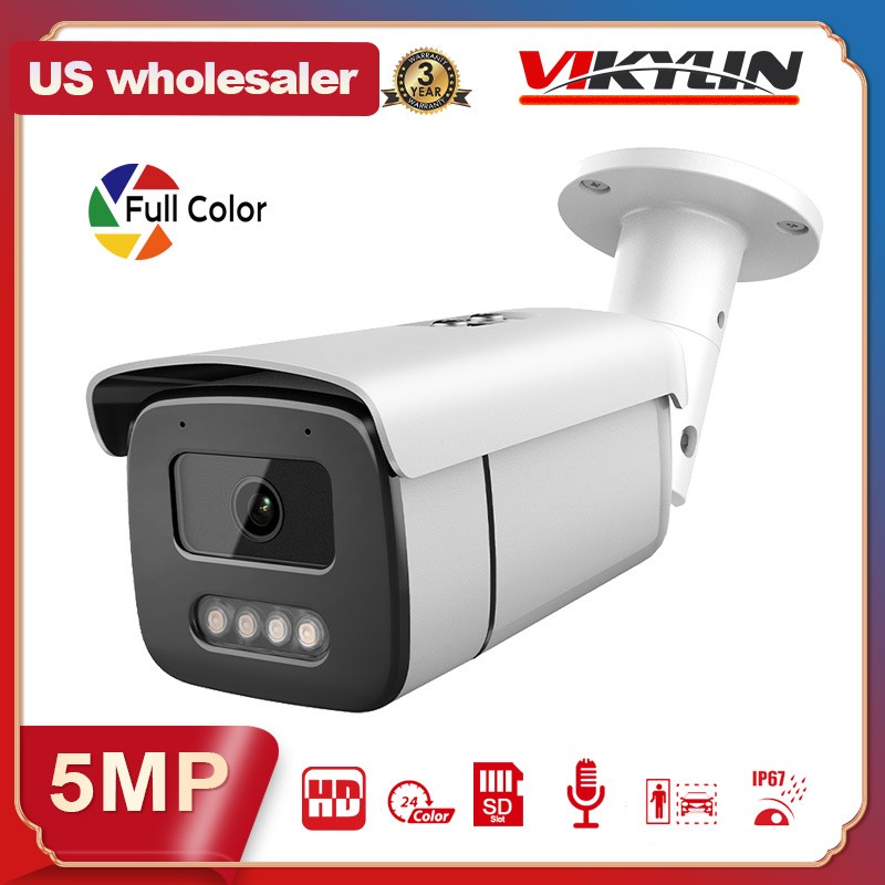 VIKYLIN 8CH 8POE NVR CCTV System 5MP Bullet IP Camera Mic Full Color Outdoor Lot