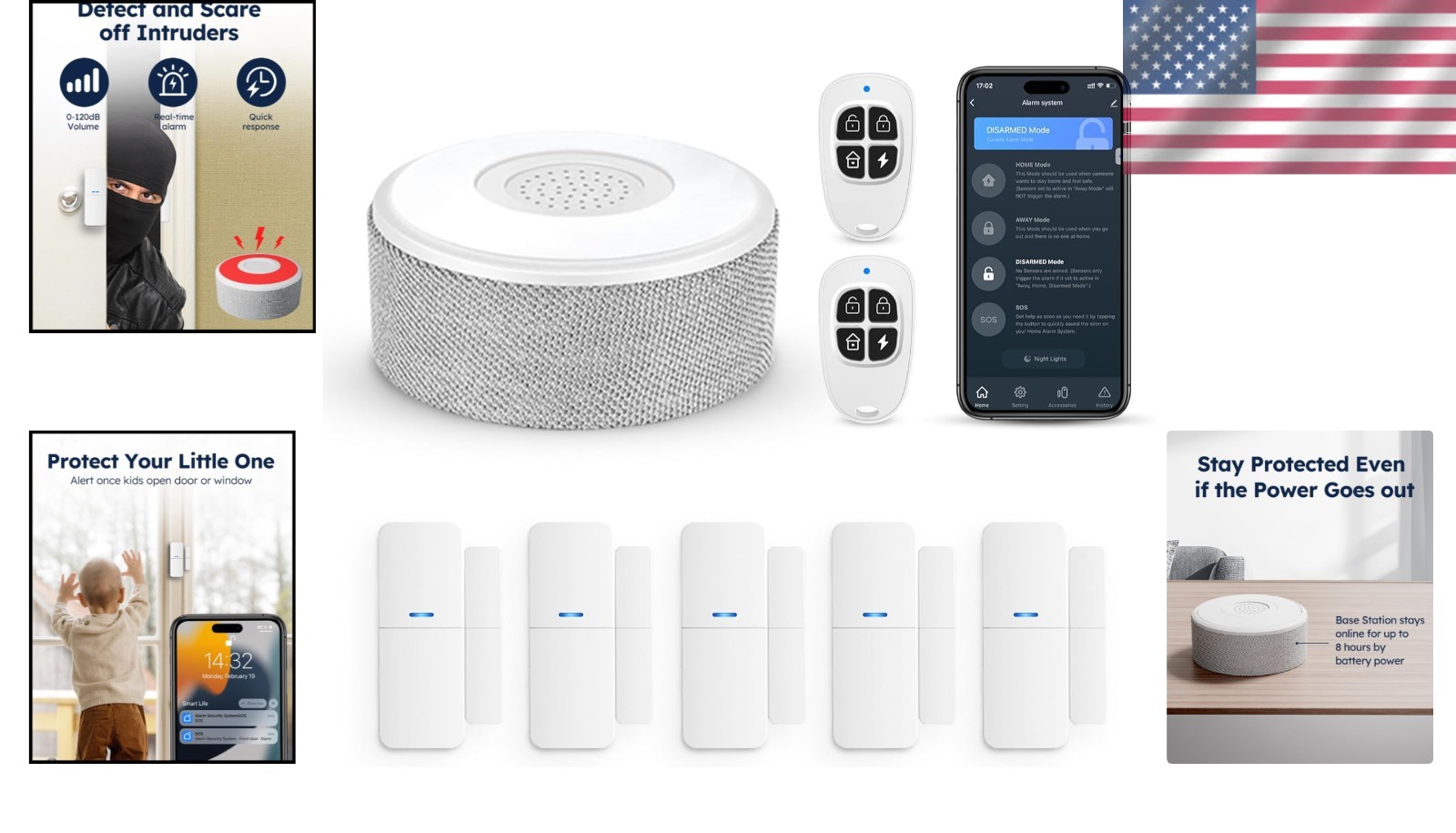 Smart WiFi Door Alarm System, 8-Piece Wireless Kit, Real-Time Alerts, No Subs…