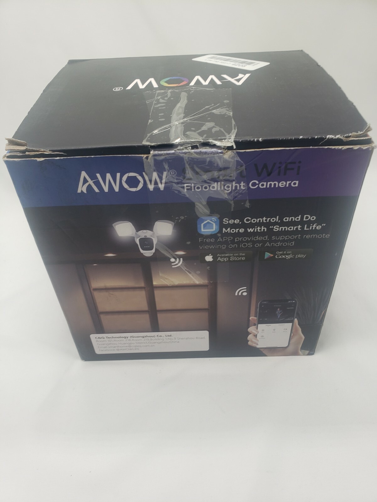 AWOW Smart WiFi Floodlight Camera, Android/iOS, 2500 Lumens (E97A)