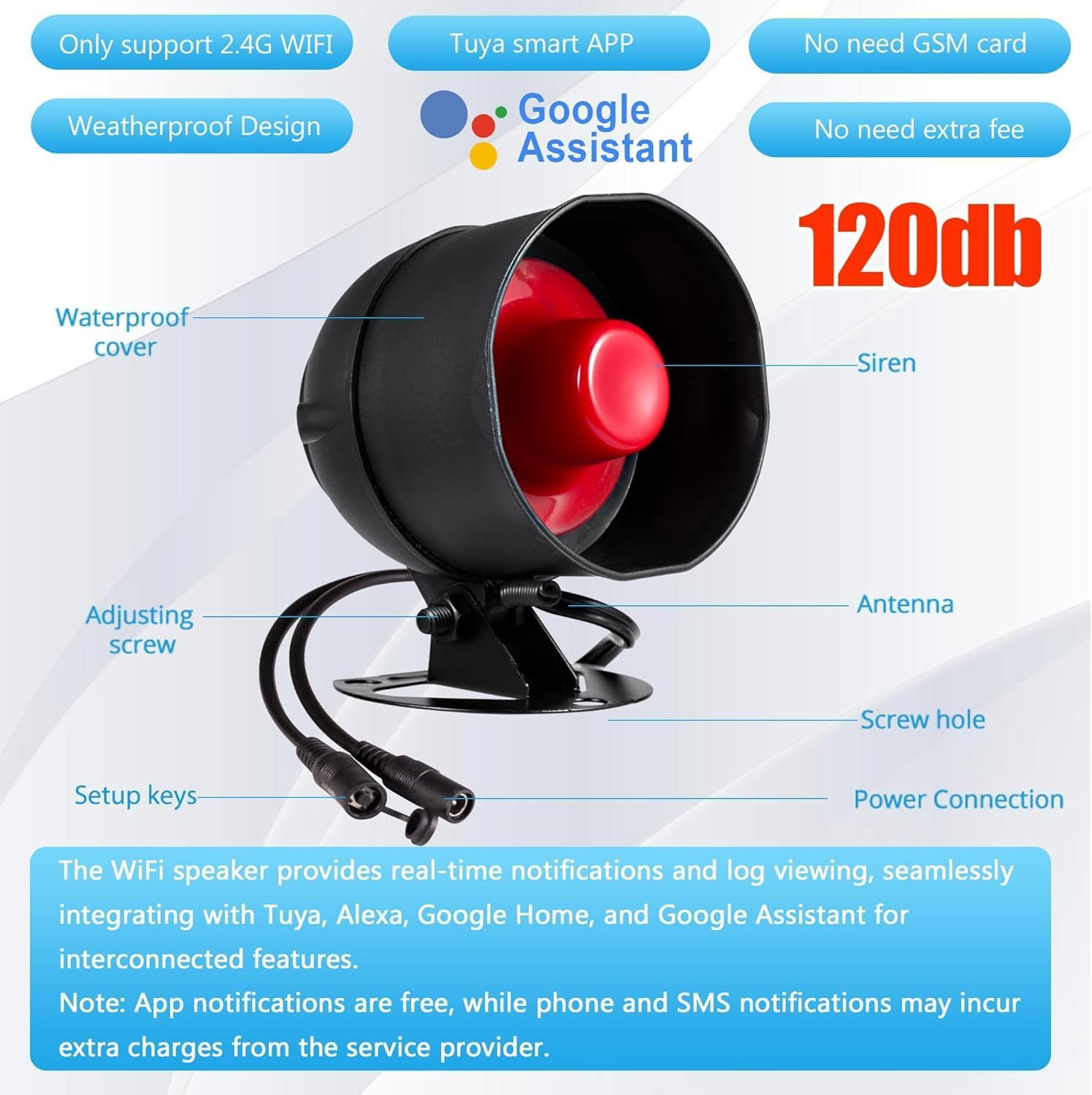Wifi Alarm System for Home Security, 120Db Wireless Alarm Security System with F