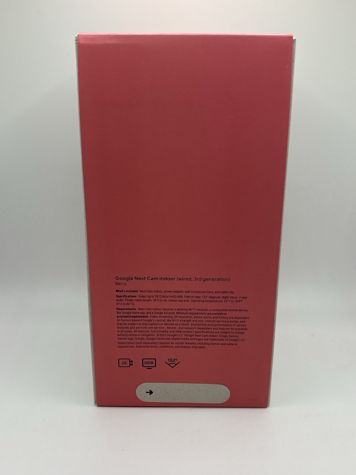 Google Nest Cam 2K Indoor Wired 3rd Gen Security Camera Berry GA09974-US NEW
