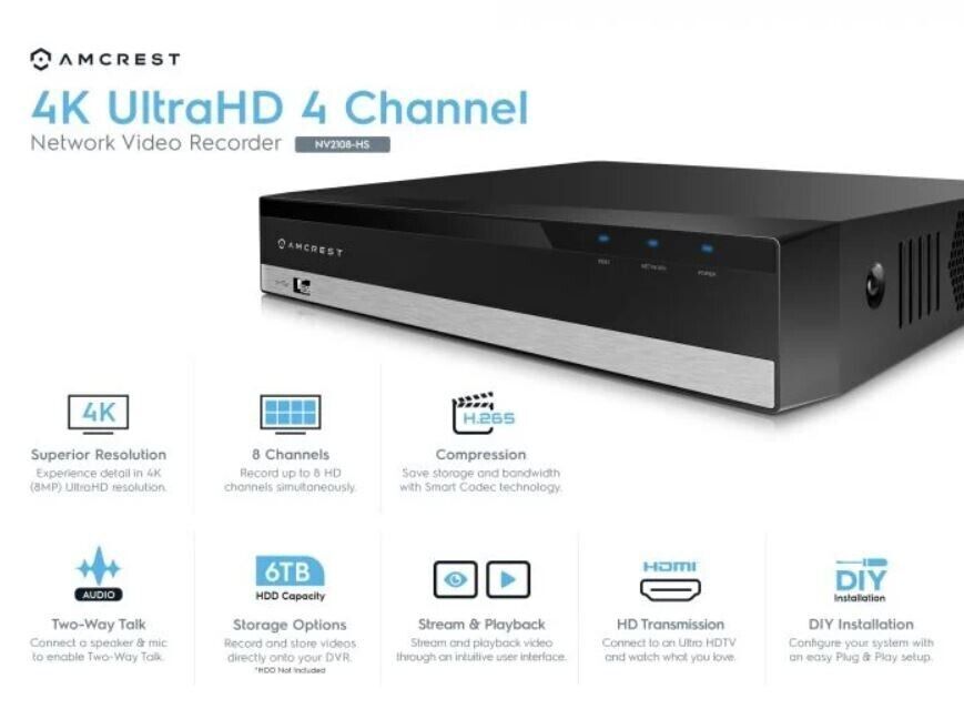 Amcrest 8CH DVR Security 8MP Camera System HDD NOT Included Renewed NV2108-HS