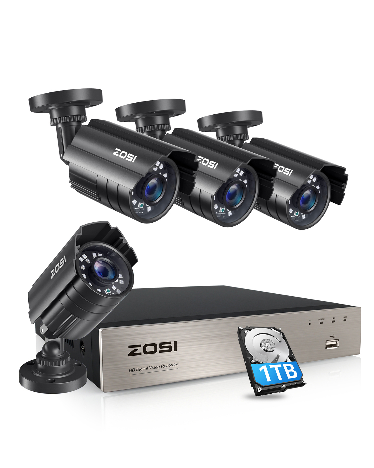 ZOSI 8CH H.265+ 5MP Lite DVR Home Security Camera System 1080P 1TB Night Vision