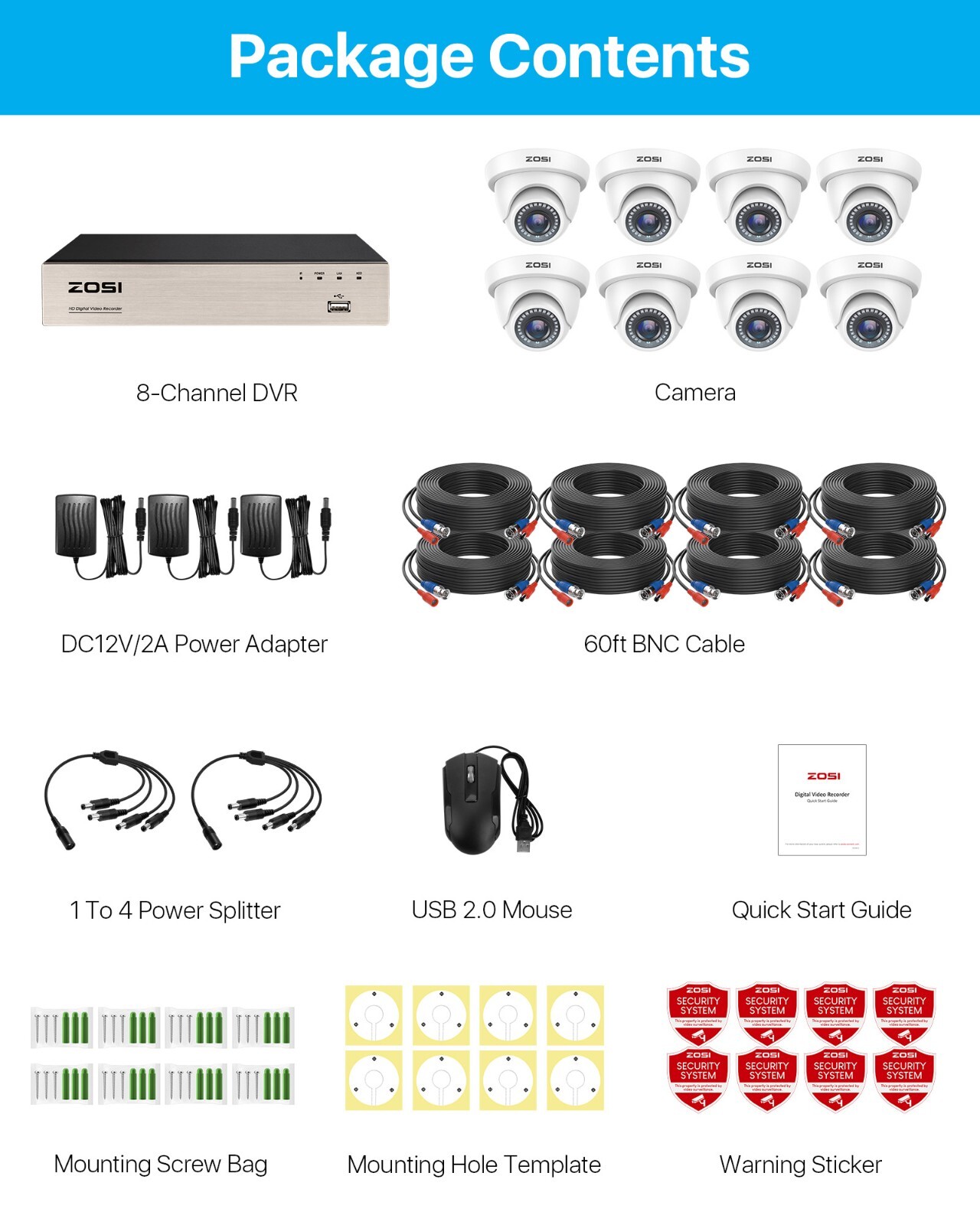 ZOSI 8CH Outdoor Dome Security Camera System 1080p with 5MP Lite DVR for Home
