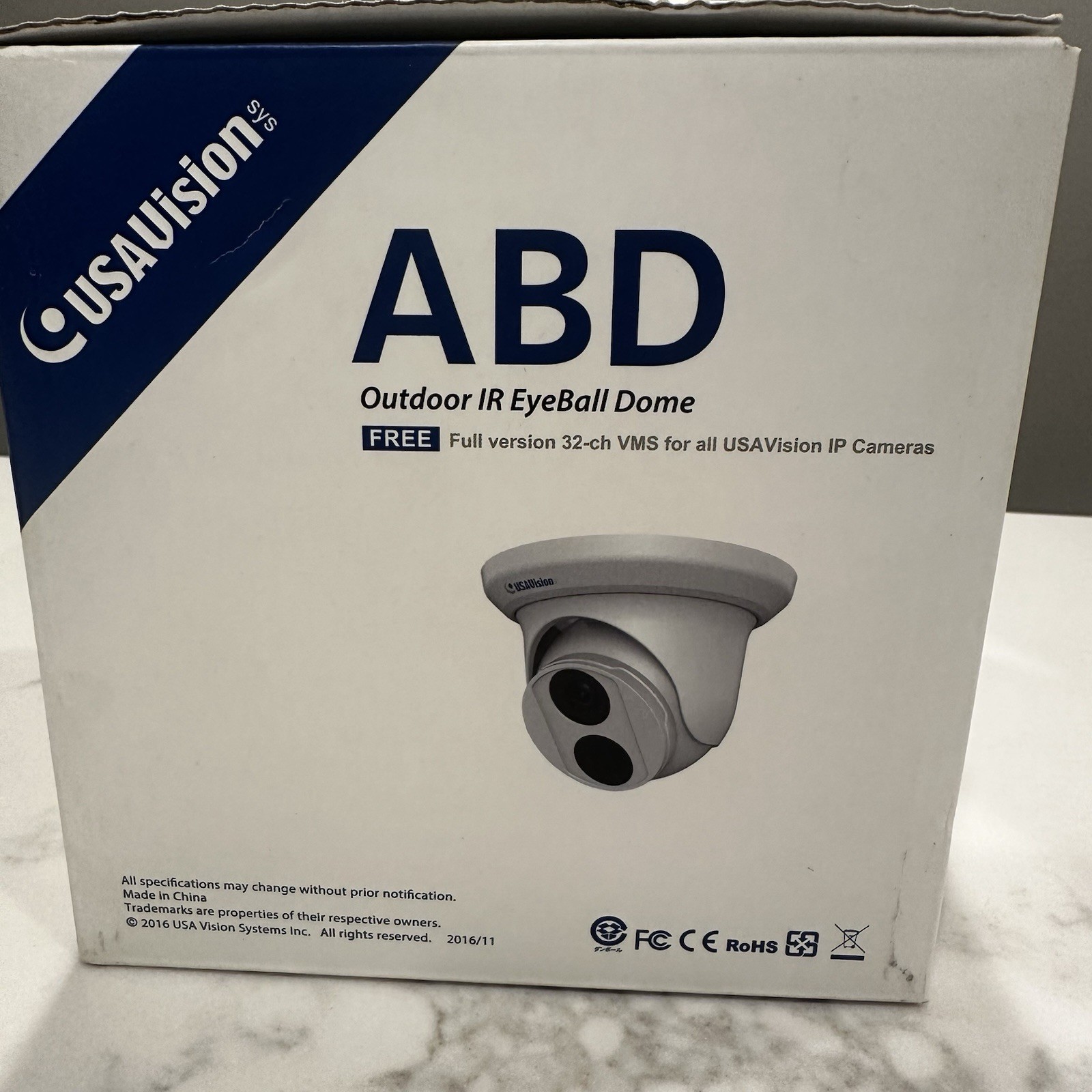 USAVision ABD1300 1.3MP Outdoor IR Eyeball Dome IP Camera ONVIF 2.8mm Fixed Lens