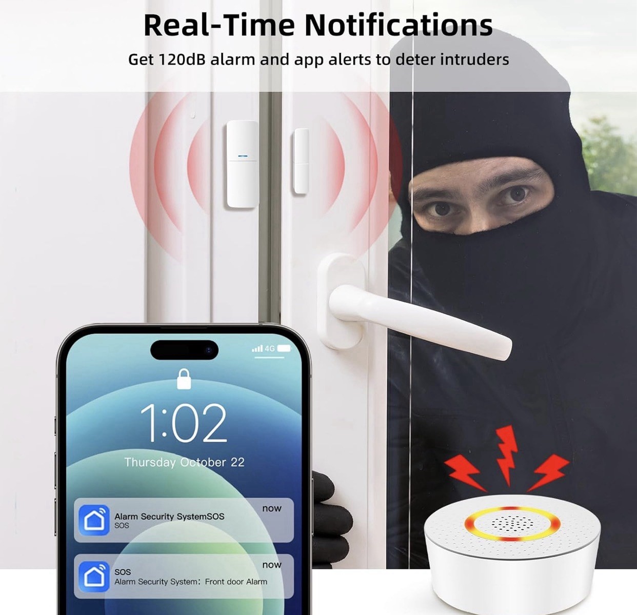 Wireless Alarm System 9 Piece Kit, WiFi Alarm System for Home Security With App