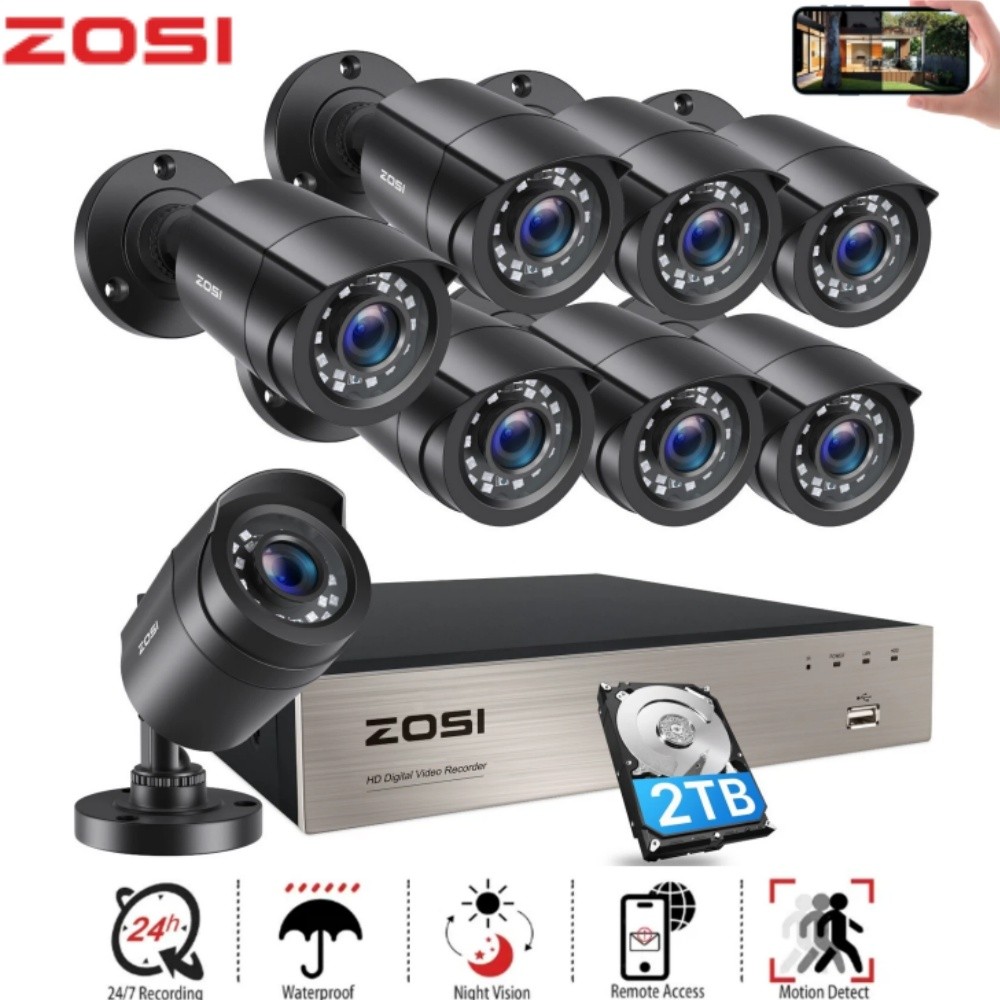 ZOSI H.265 8CH 5MP Lite DVR 1080P HD CCTV Security Camera System IR Night Vision