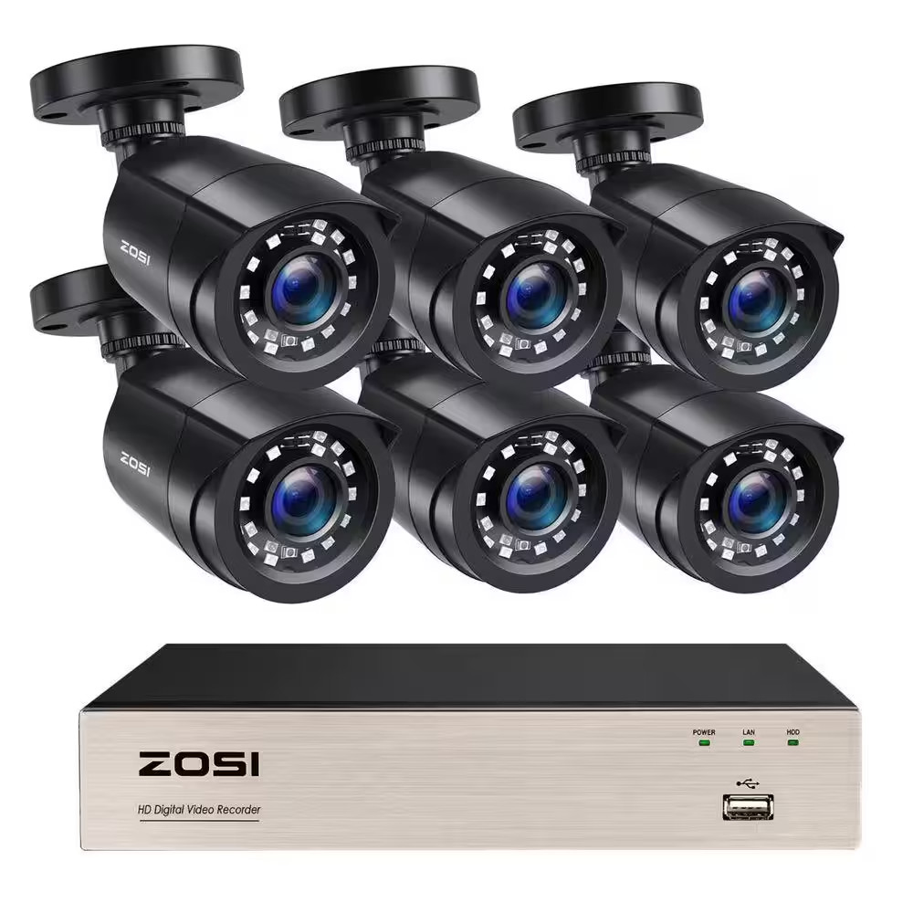 8-Channel H. 265+ 2MP DVR Home Security Camera System with 6 1080P FHD Wired Out
