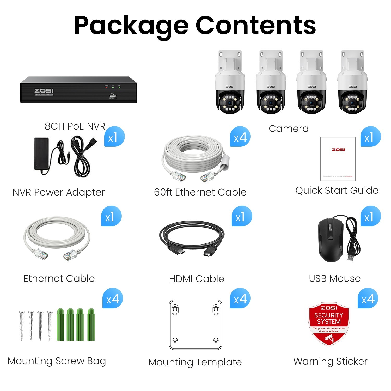ZOSI 4K NVR 5MP PoE Security Pan/Tilt Camera Outdoor System Color Night Vision
