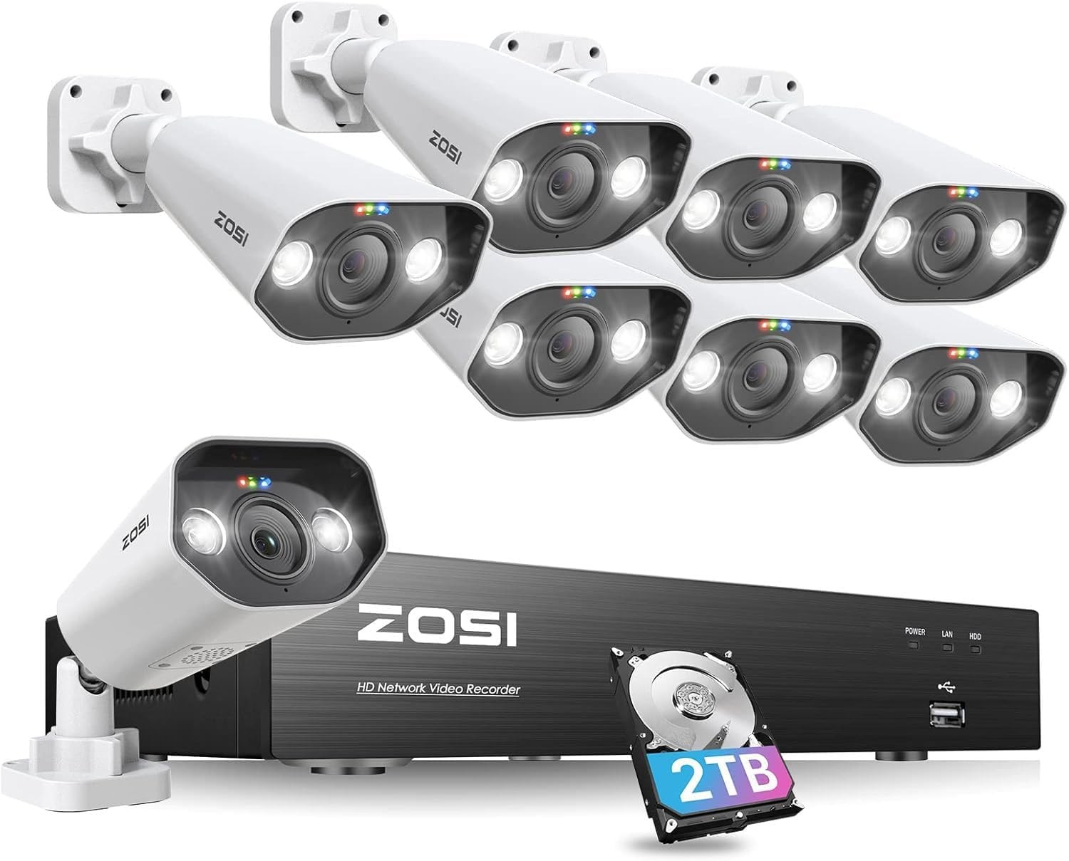 ZOSI 8CH 4K POE NVR 5MP Security IP Camera System AI Smart Detect 24/7 Audio 2TB