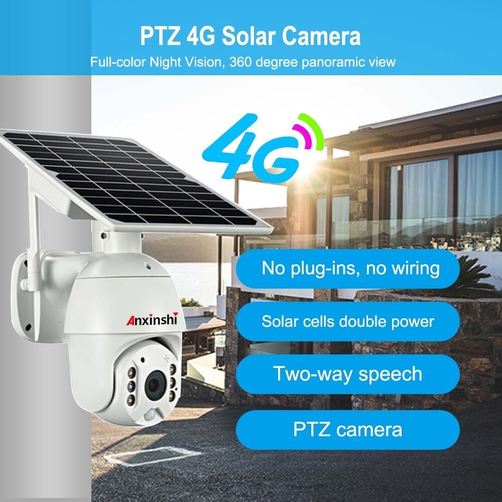 Anxinshi Brand HD 1080P 4G WiFi Solar Panel Battery PTZ CCTV Camera APP UBOX