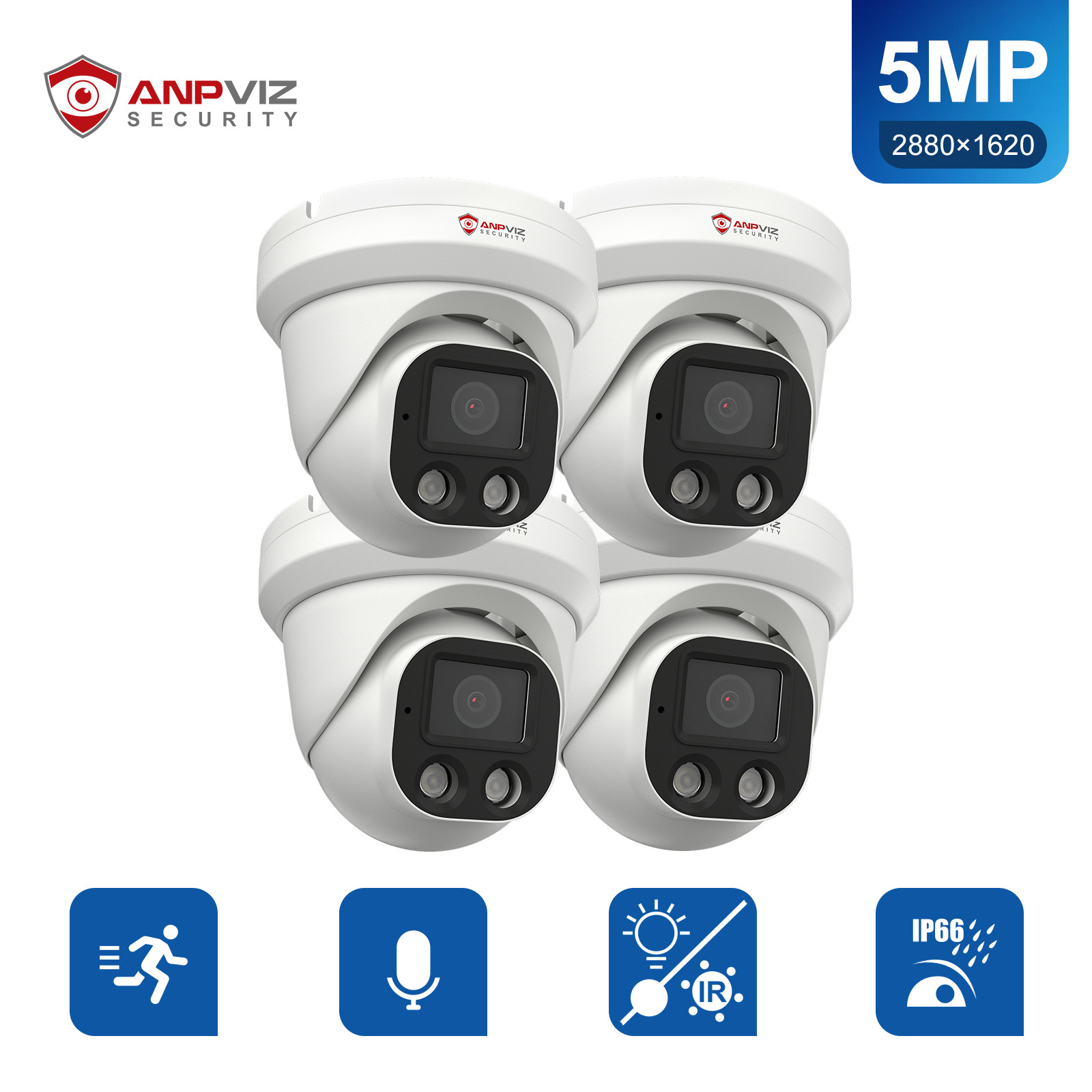 Anpviz 4-Packs 5MP PoE IP Camera AI Human Detection Color Night Vision ONVIF