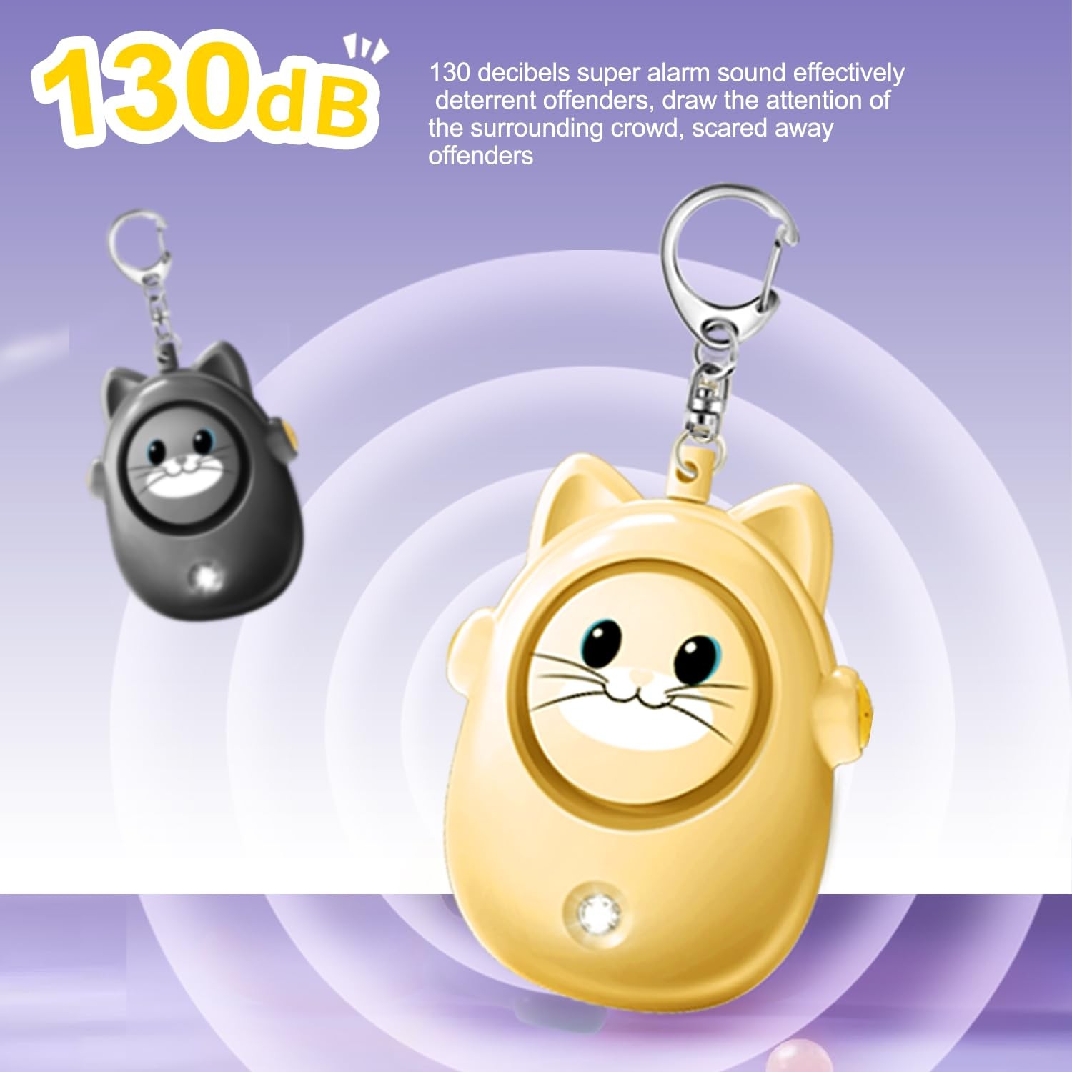 Personal Safety Alarm Keychain, 130dB Loud Siren with LED Light, Cute Cat Des…