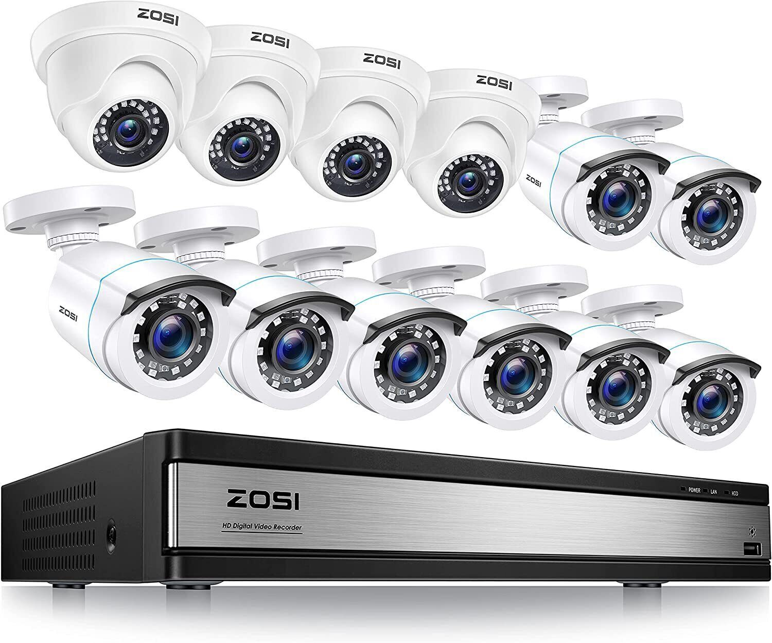 ZOSI 16 Channel Lite DVR 1080P Security Home Camera System CCTV Outdoor 90° View