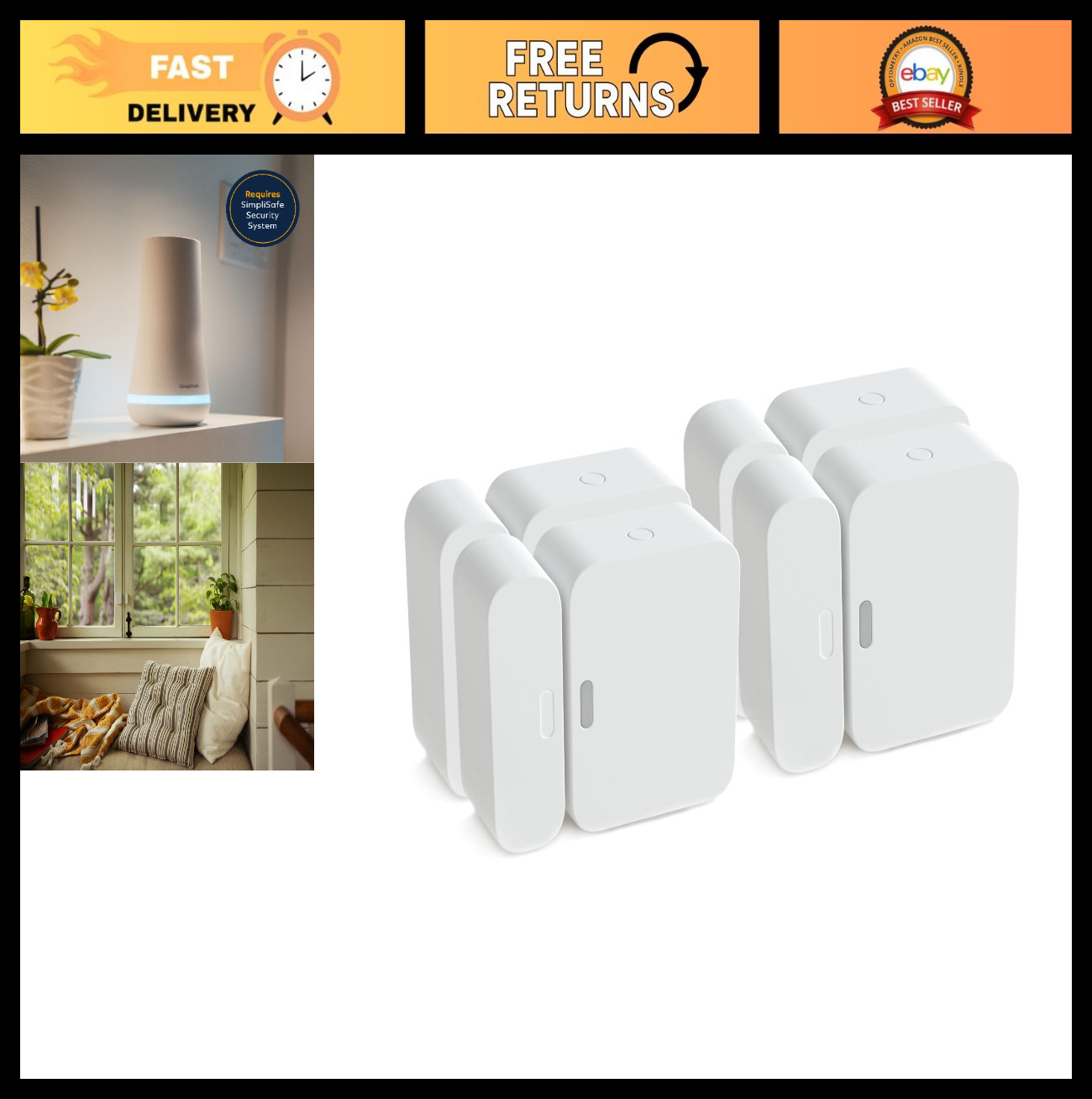 Entry Sensor Pack of 4 for Window & Door Security – Compatible with Home Systems