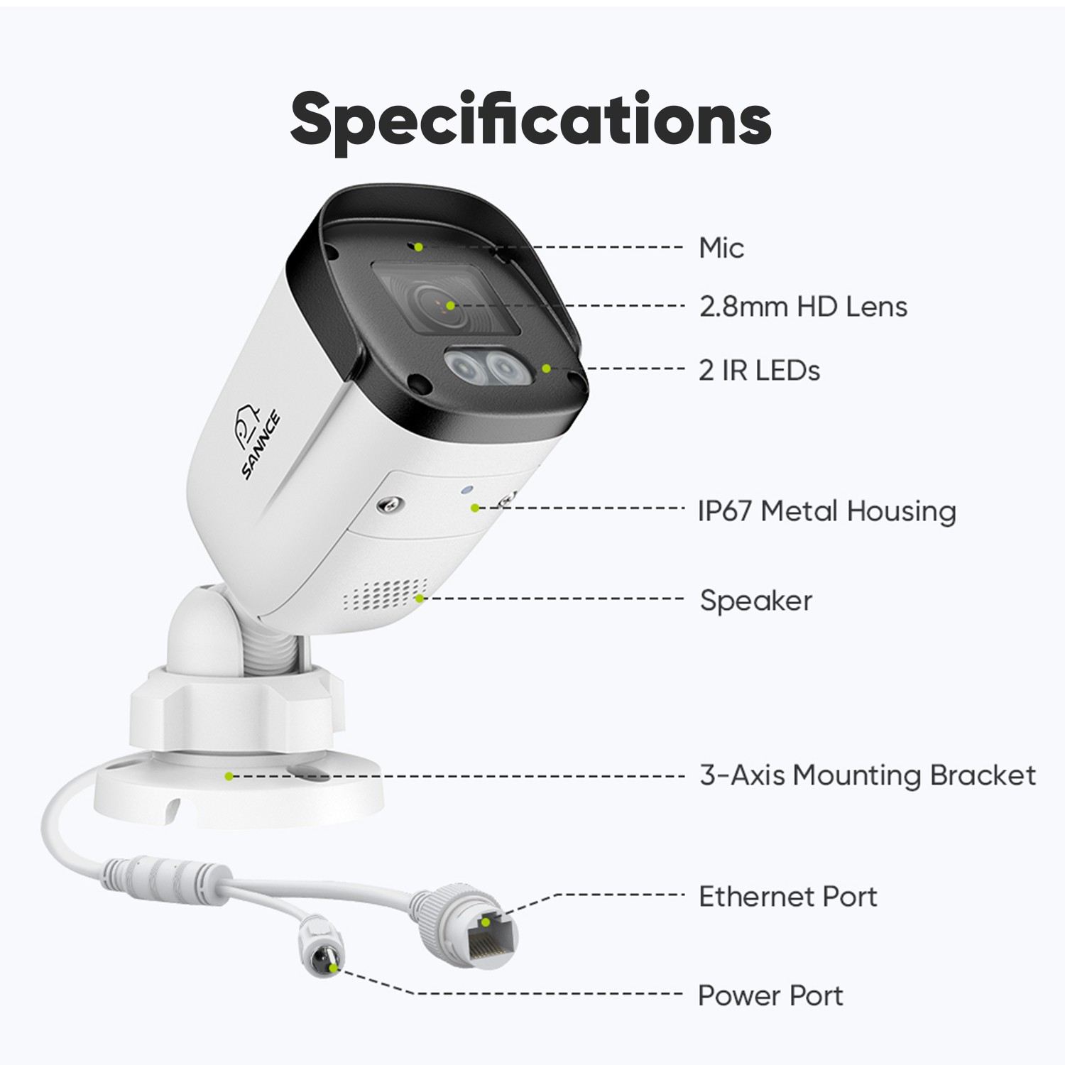 SANNCE 8MP PoE Security IP Camera Outdoor Two Way Audio Outdoor AI Night Vision