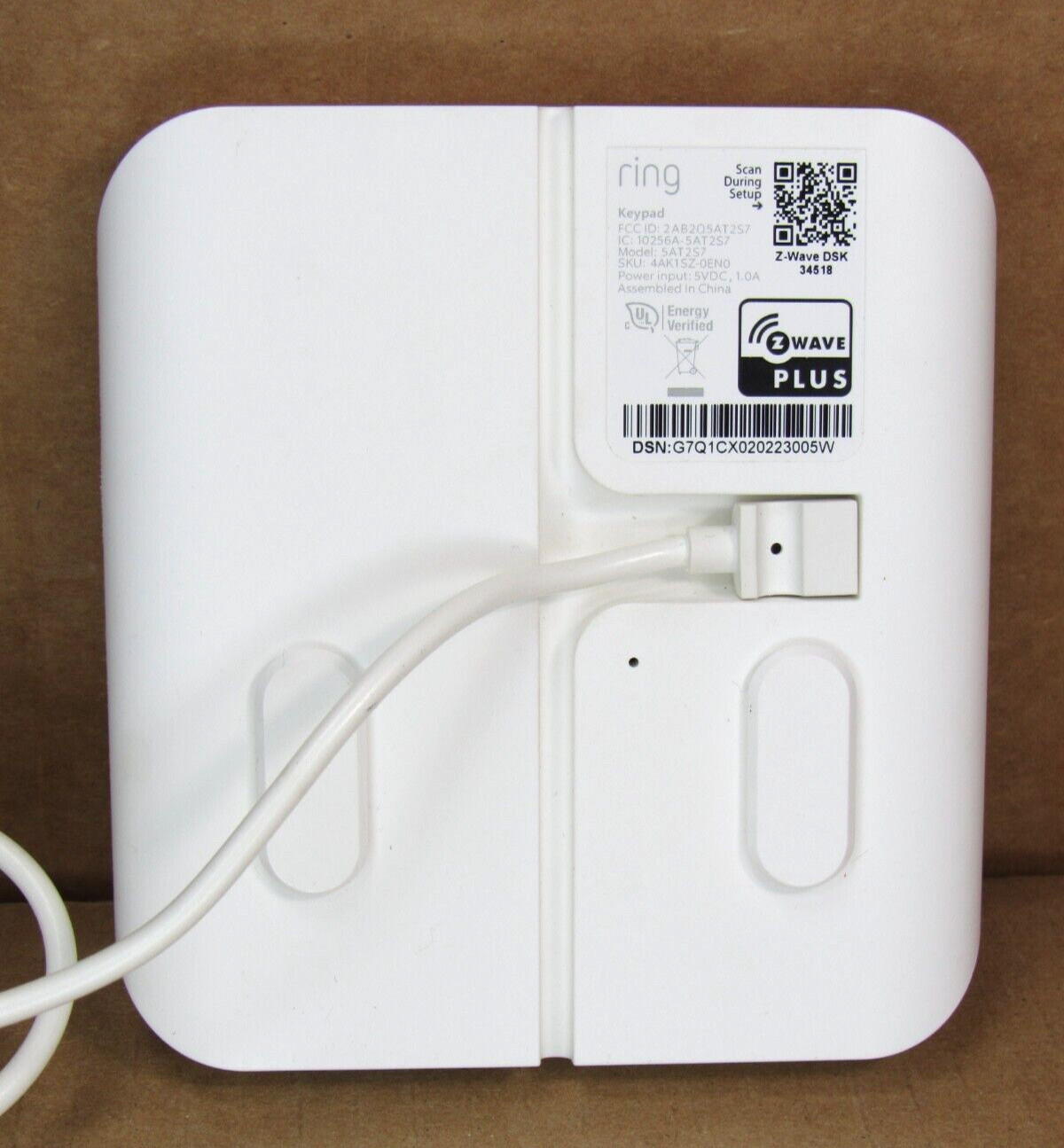 Ring 5AT2S7 White Wireless Z-Wave DSK Home Security System Alarm Keypad + Power