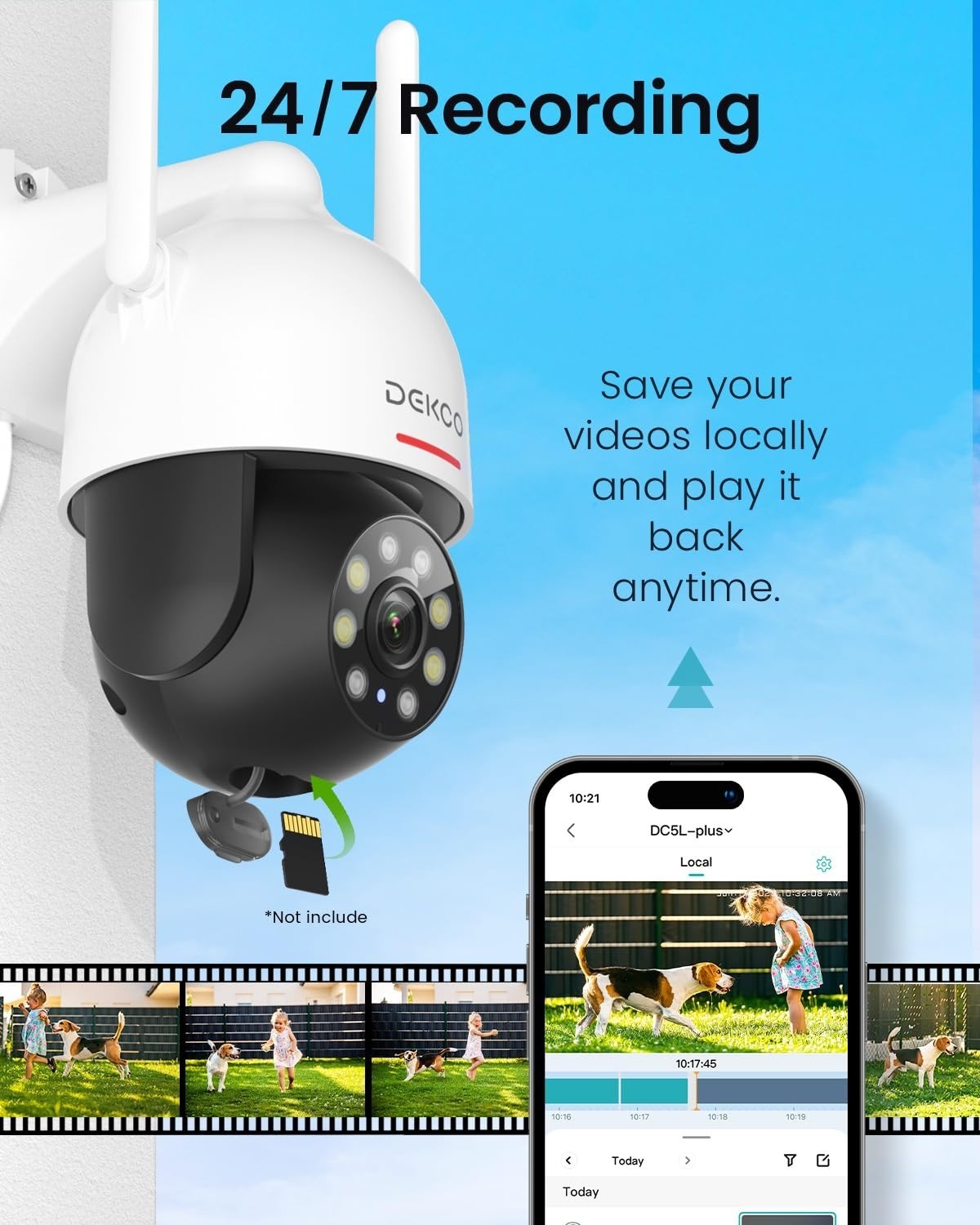 DEKCO 2K WiFi Outdoor Security Camera, 360° Pan-Tilt, Night Vision