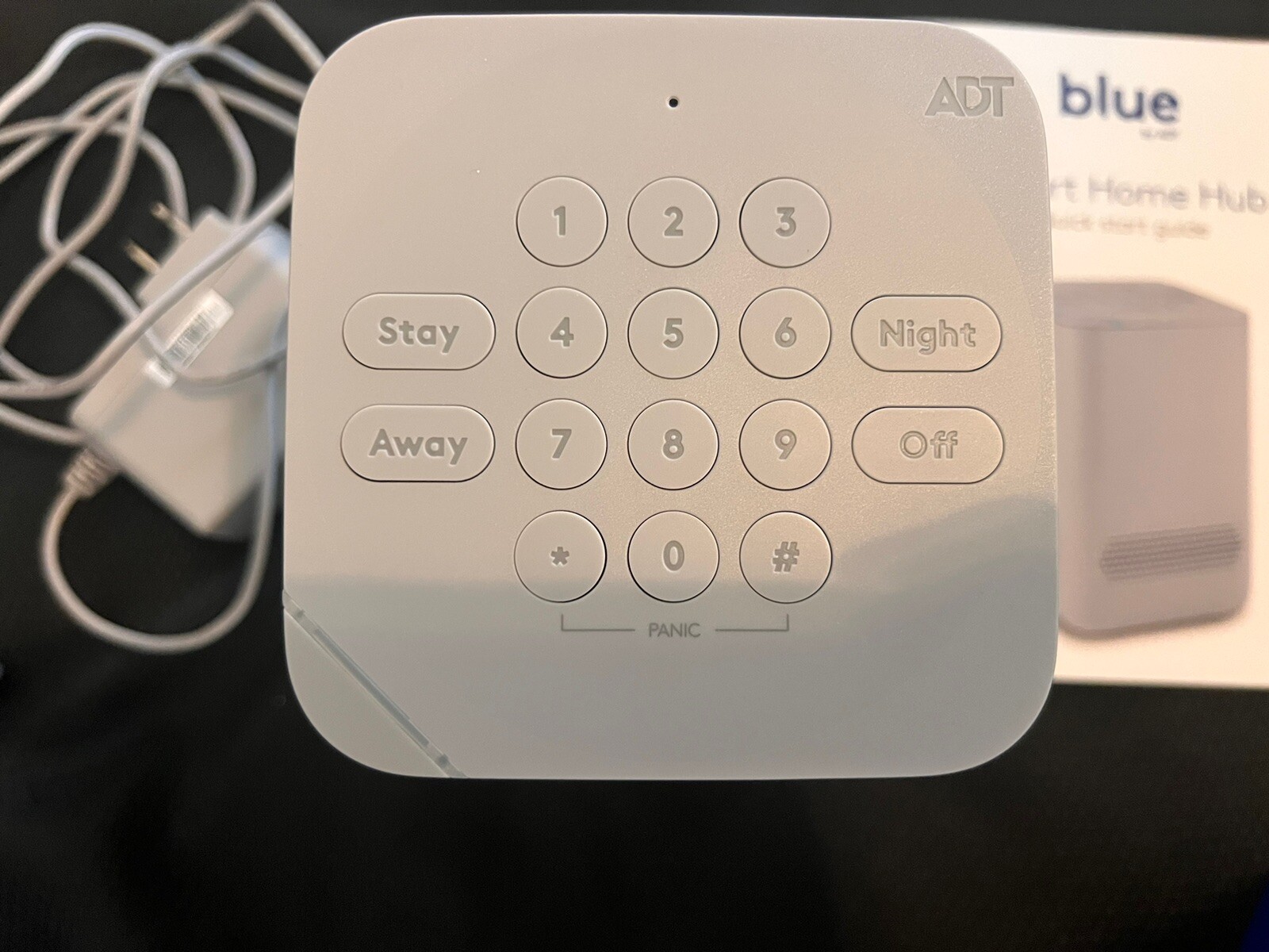 New In open box. Blue by ADT Smart Home Hub White S40LR0-01-PG.