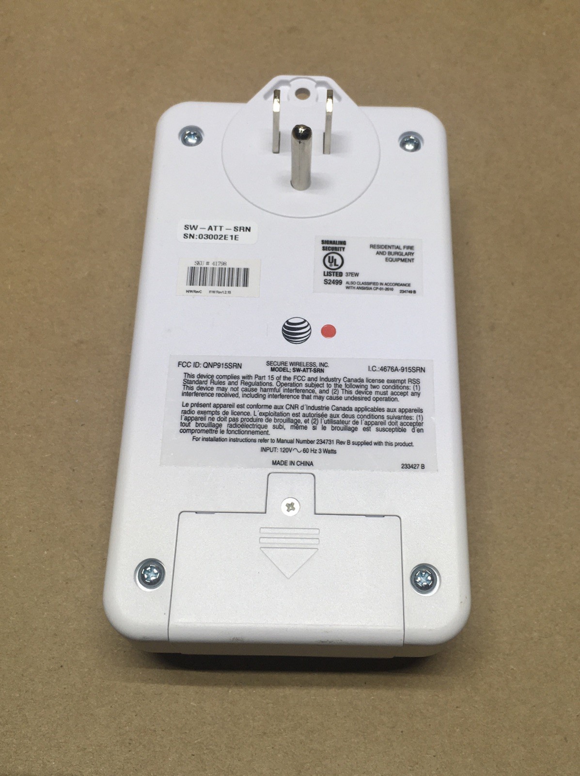 AT&T SW-ATT-SRN 41798 Wall Plug In Siren Wireless Security System