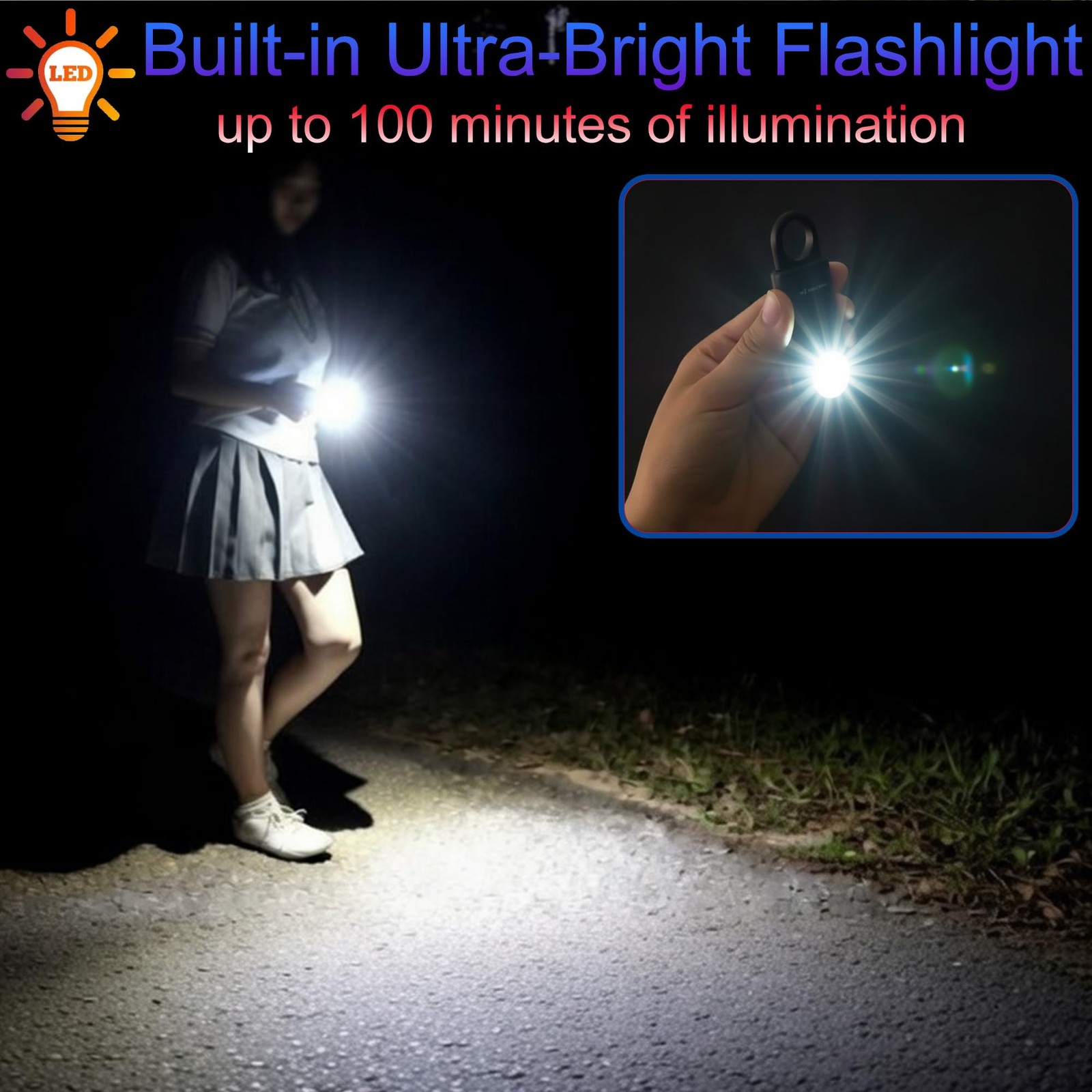 135dB Rechargeable Personal Safety Alarm Built-in Ultra-Bright Flashlight. No…