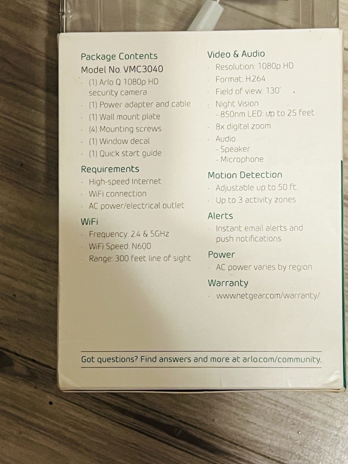 Arlo Q VMC3040-100NAS 1080p HD Wireless Security Camera with Audio Indoor